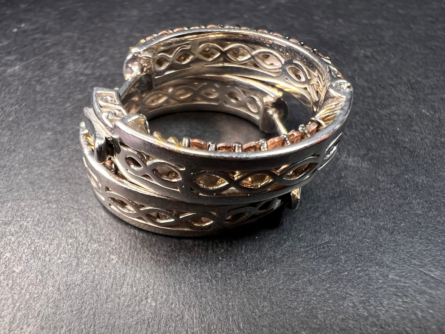 Andalusite inside out hoop earrings in gold and rhodium over sterling silver