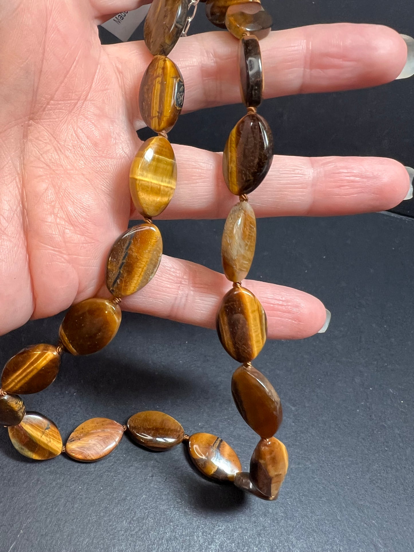 NEW Tigers eye knotted 18 inch necklace with sterling silver clasp