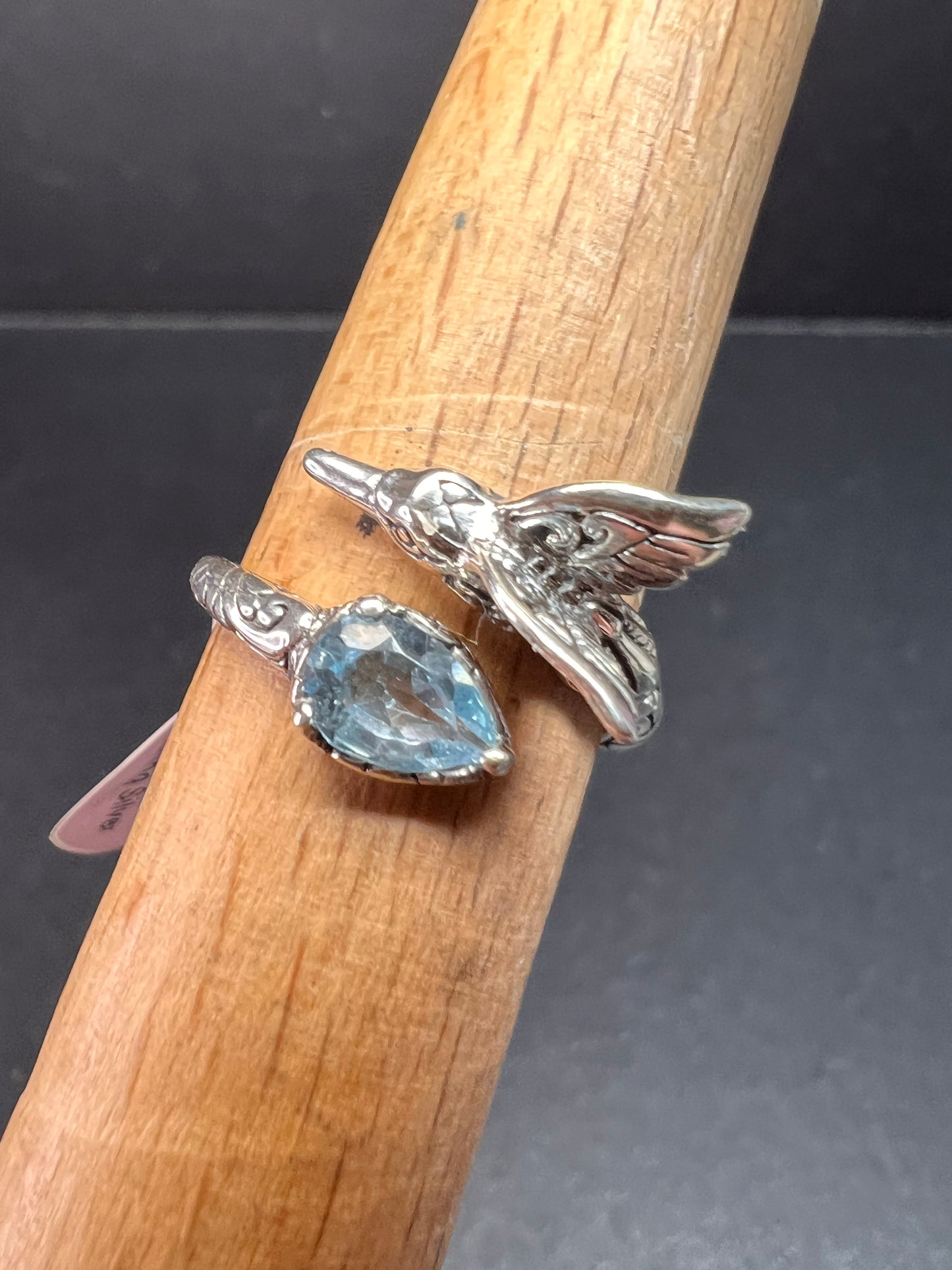 NEW Blue topaz hummingbird Bali sterling silver ring size 7