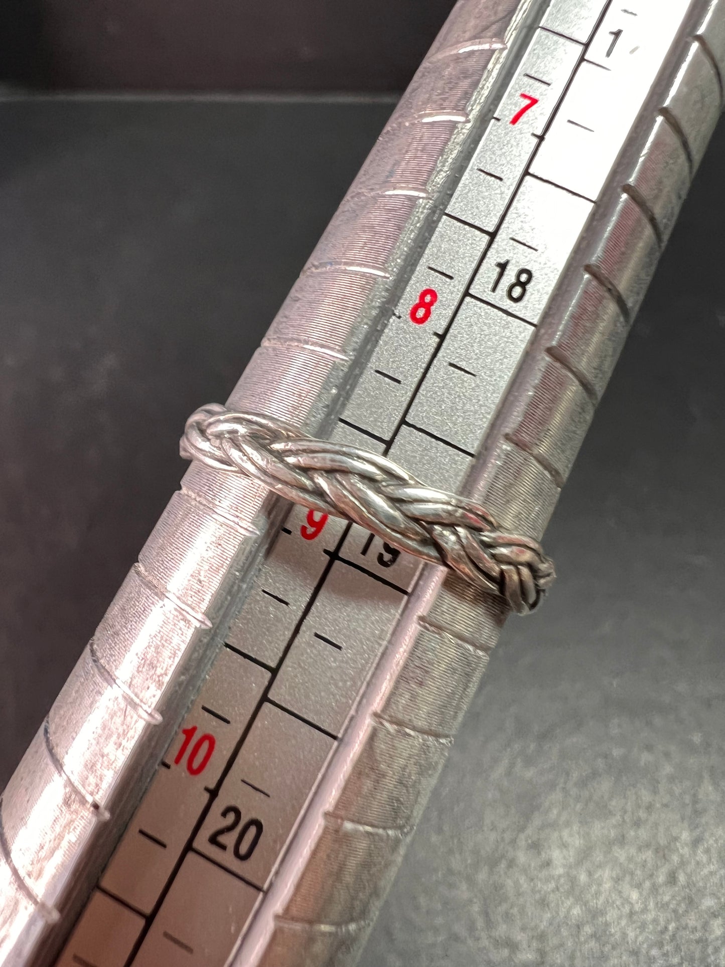 Sterling Silver Braided Band Ring with Lab Opal – Size 9