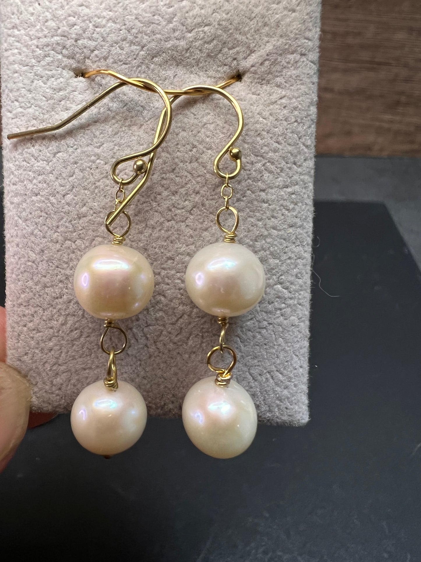 Cultured pearl dangle earrings in YG over sterling silver