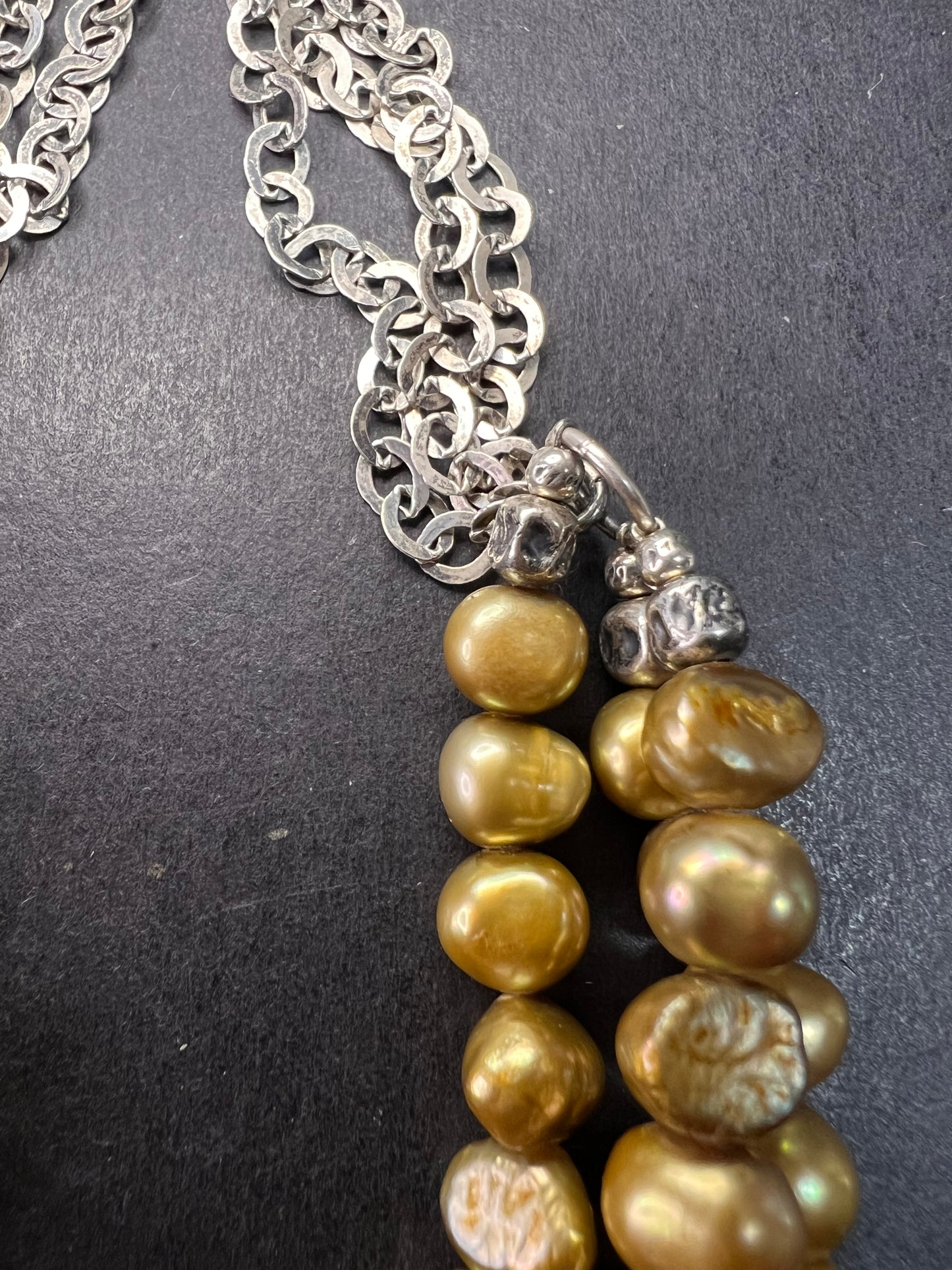 NEW golden green freshwater pearl and sterling silver necklace