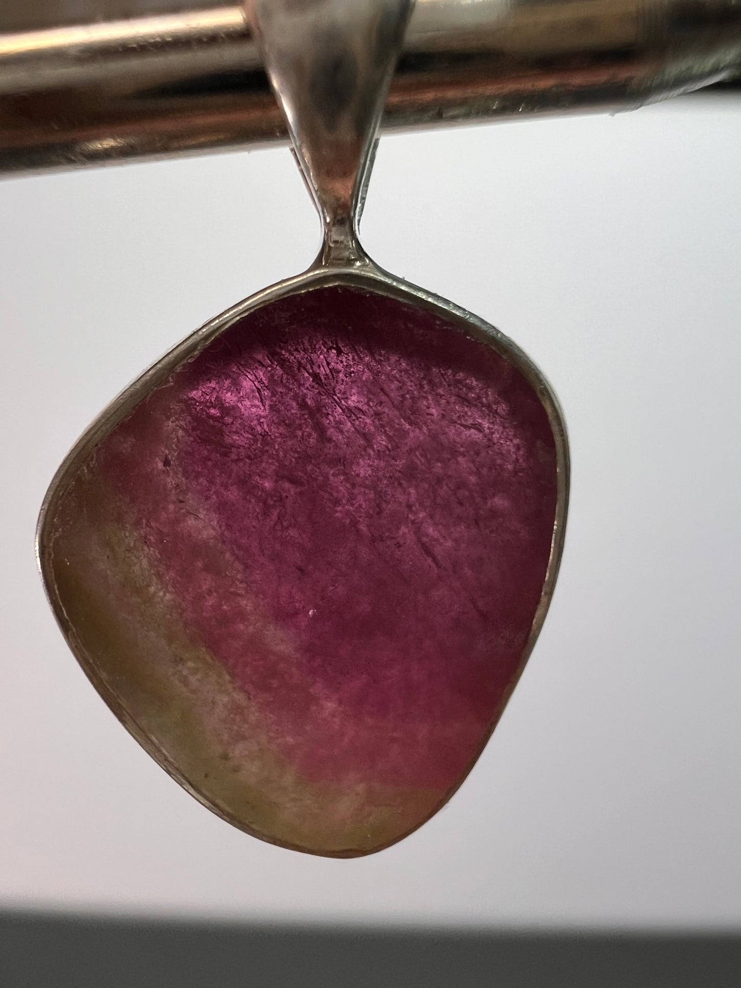 NEW Watermelon Tri color tourmaline sterling silver pendant 1.65 grams