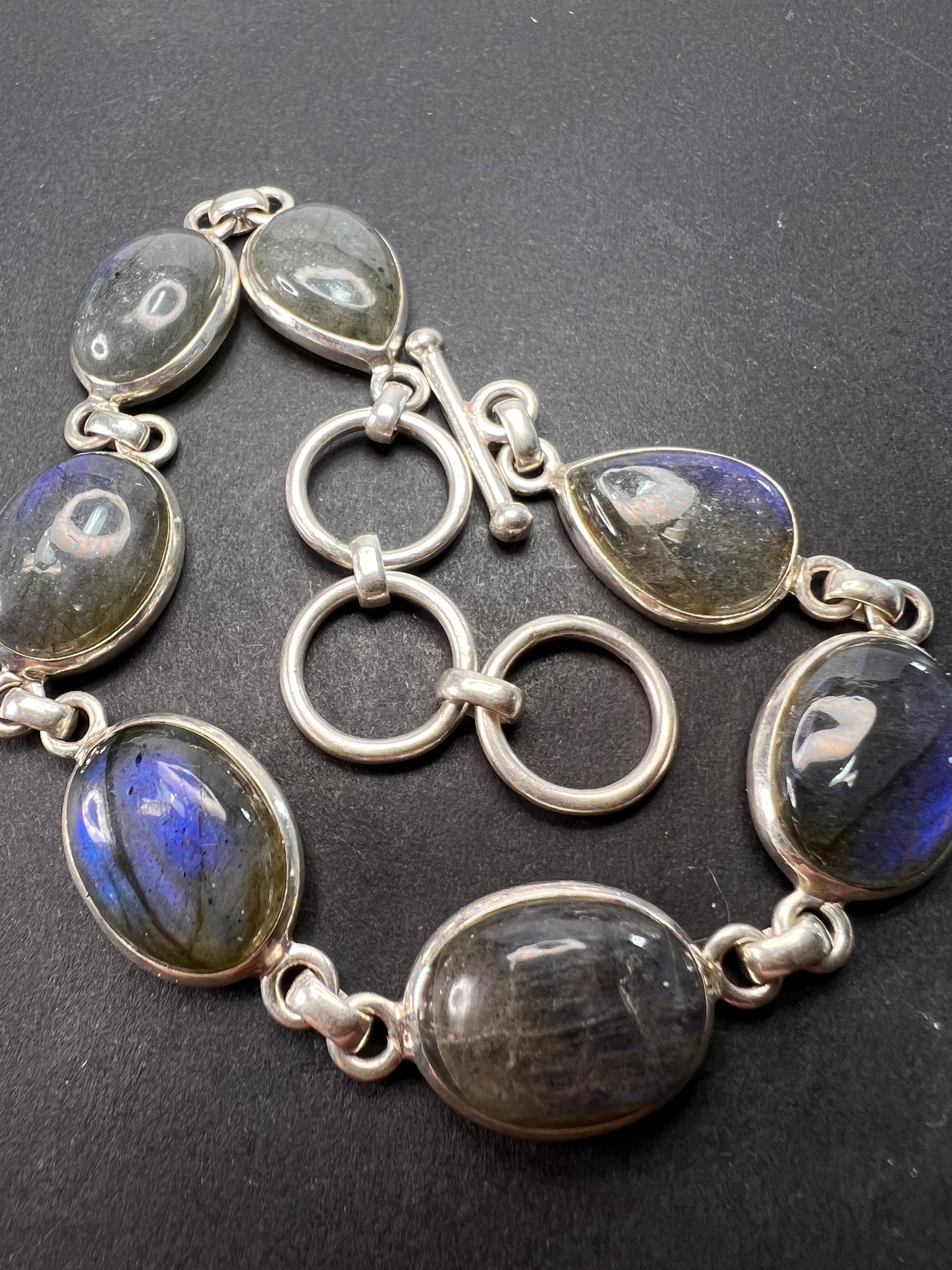 NEW Labradorite Sterling silver link toggle bracelet 9.25 inches