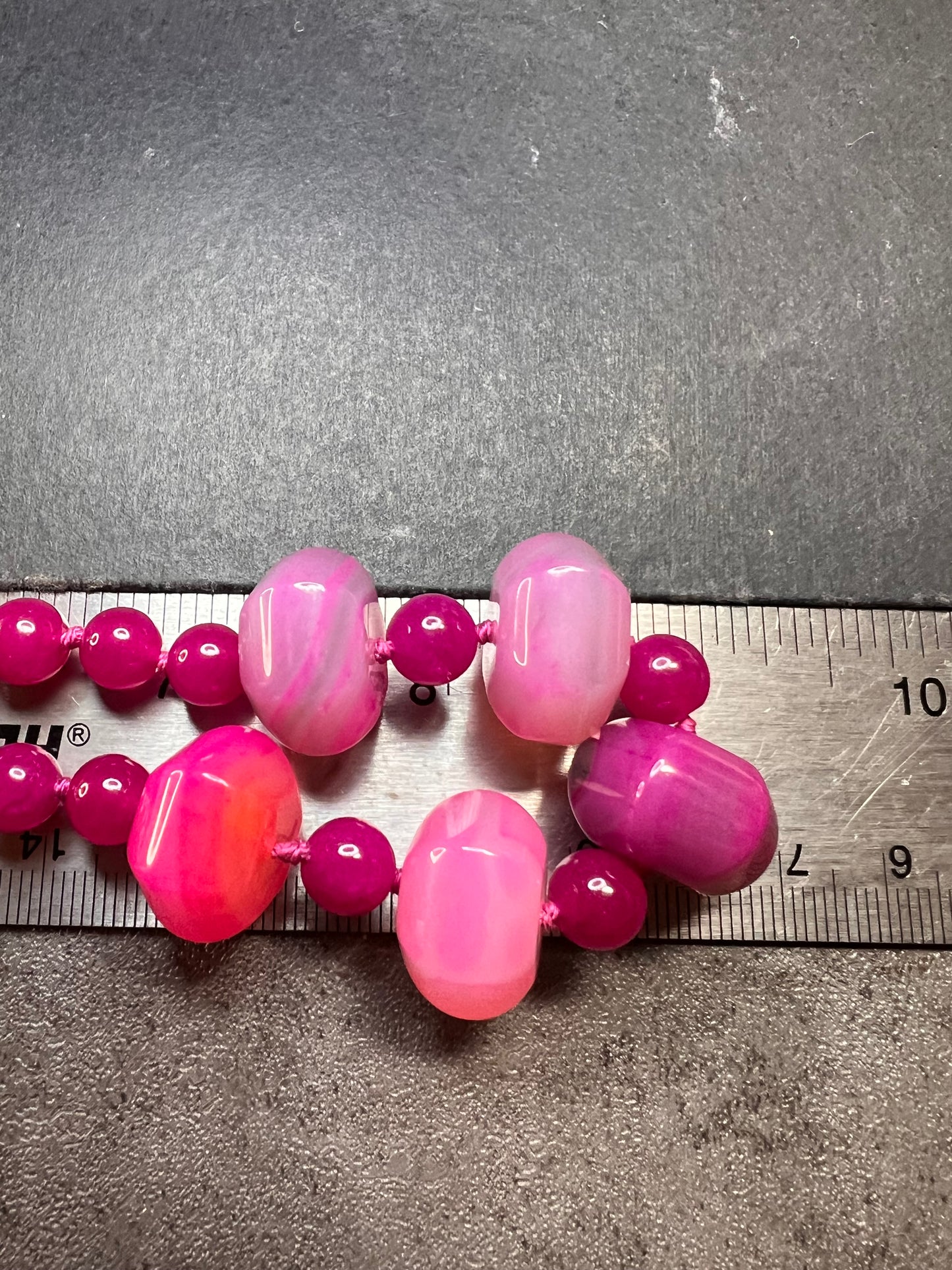 NEW Fuchsia pink dyed agate beaded necklace with sterling silver clasp