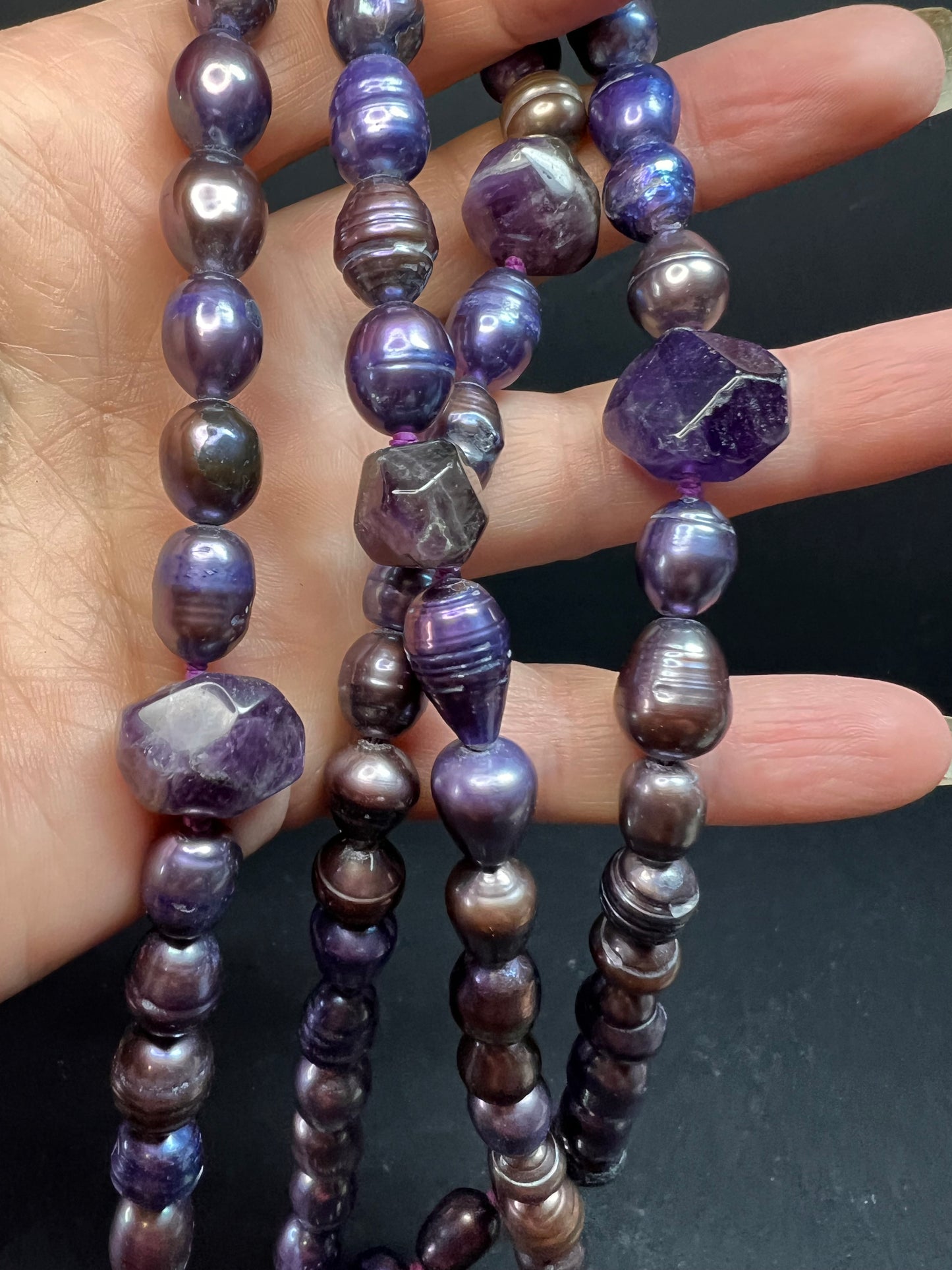 NEW purple pearls and amethyst necklace with sterling silver clasp