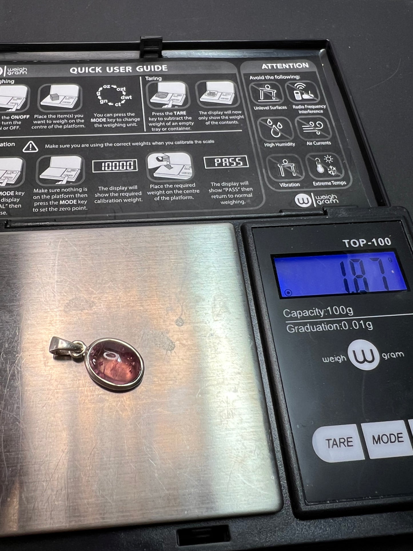 NEW Pink Rubellite tourmaline sterling silver pendant 1.87 grams