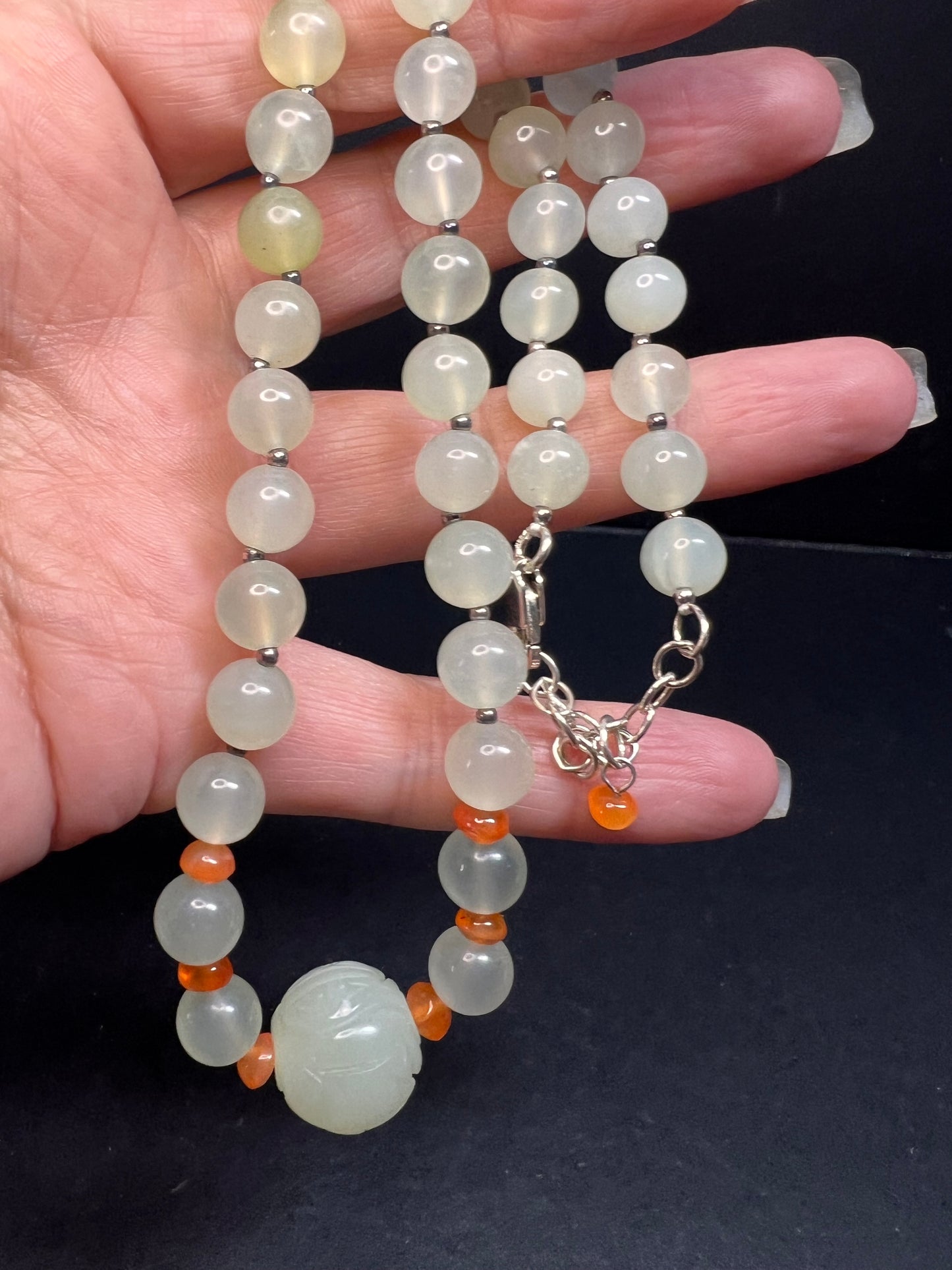 NEW serpentine and carnelian necklace with sterling silver clasp