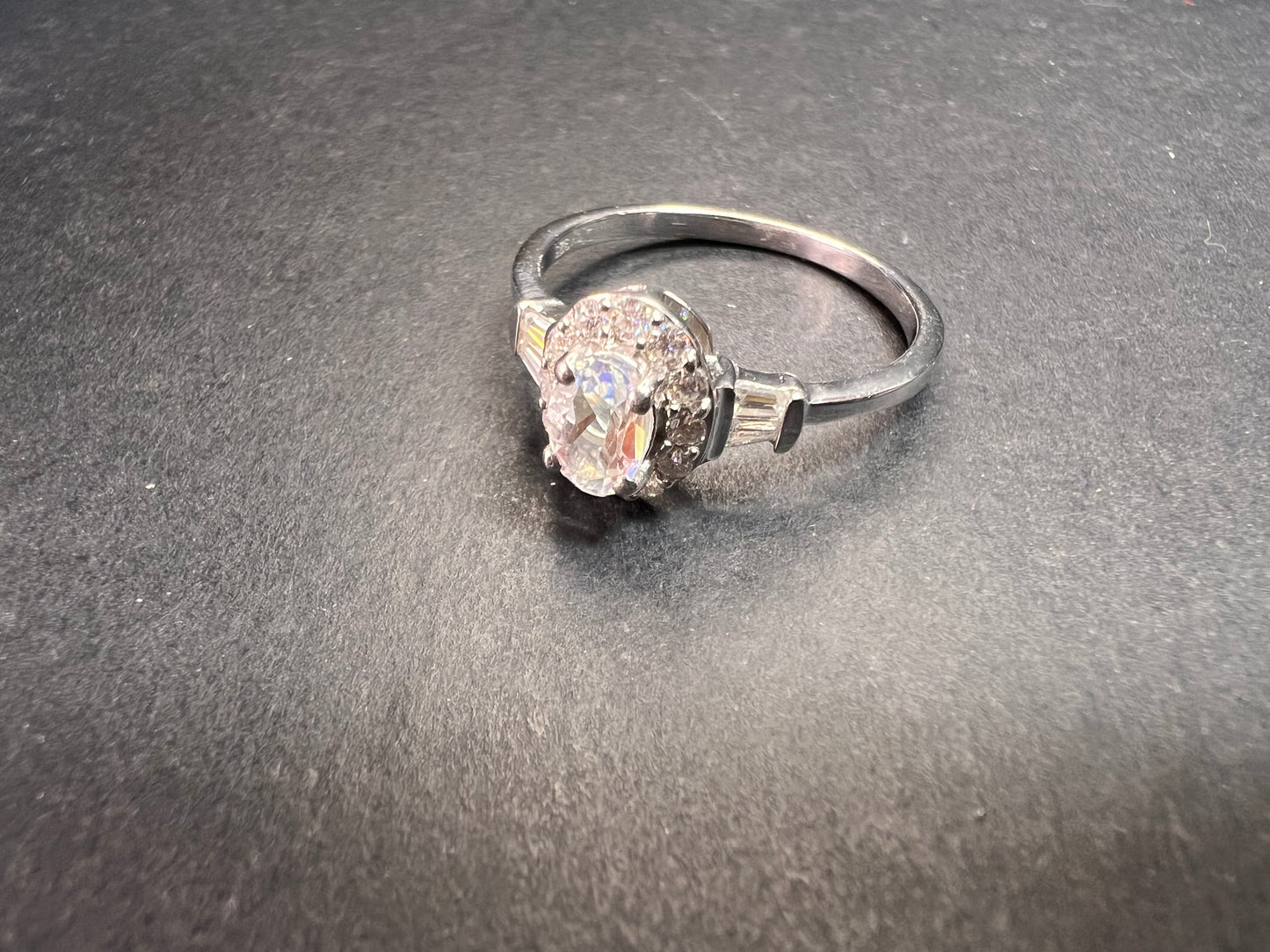 NEW gemmy moonstone and Moissanite sterling silver halo ring size 8