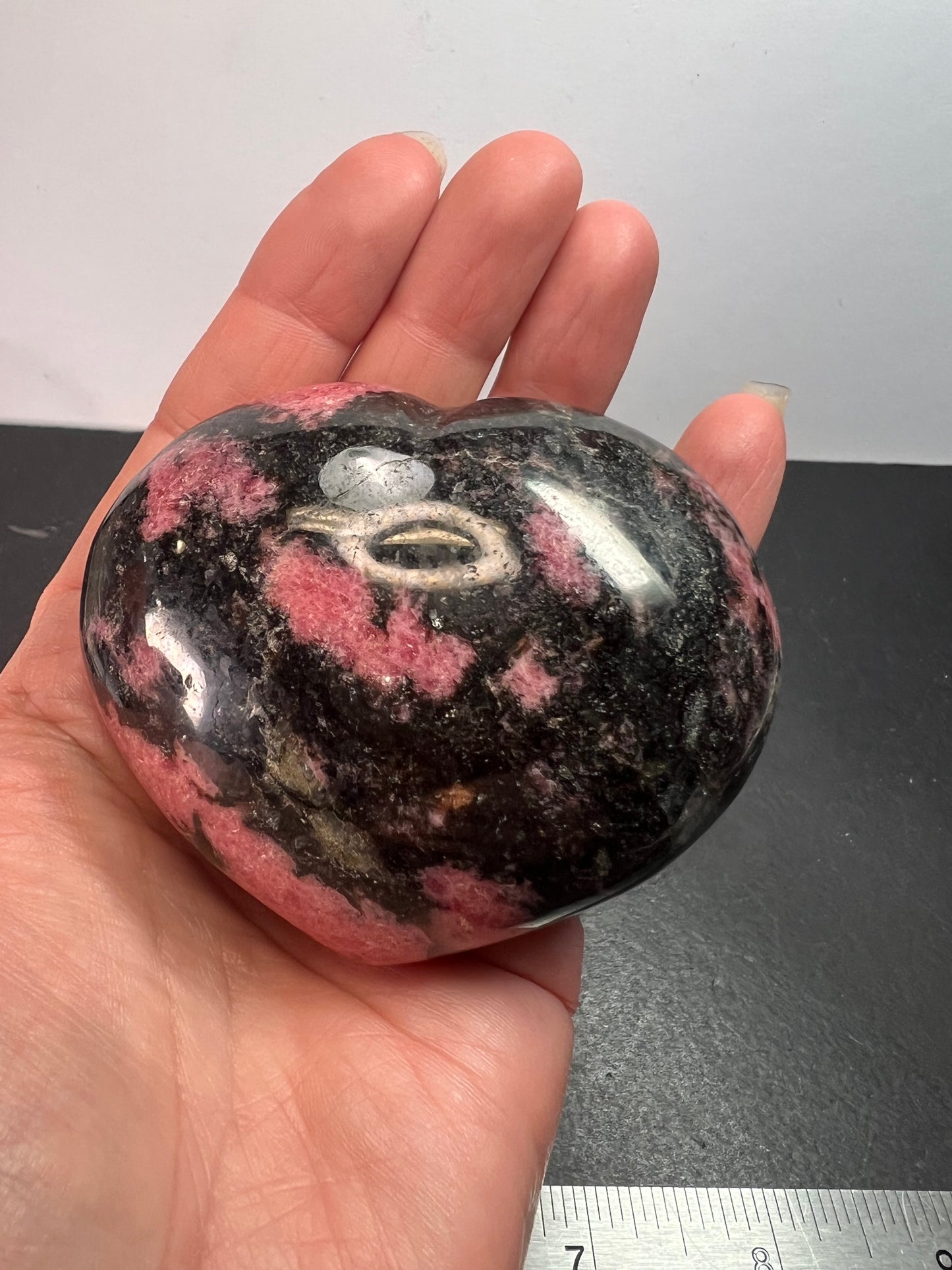 Rhodonite heart palm stone