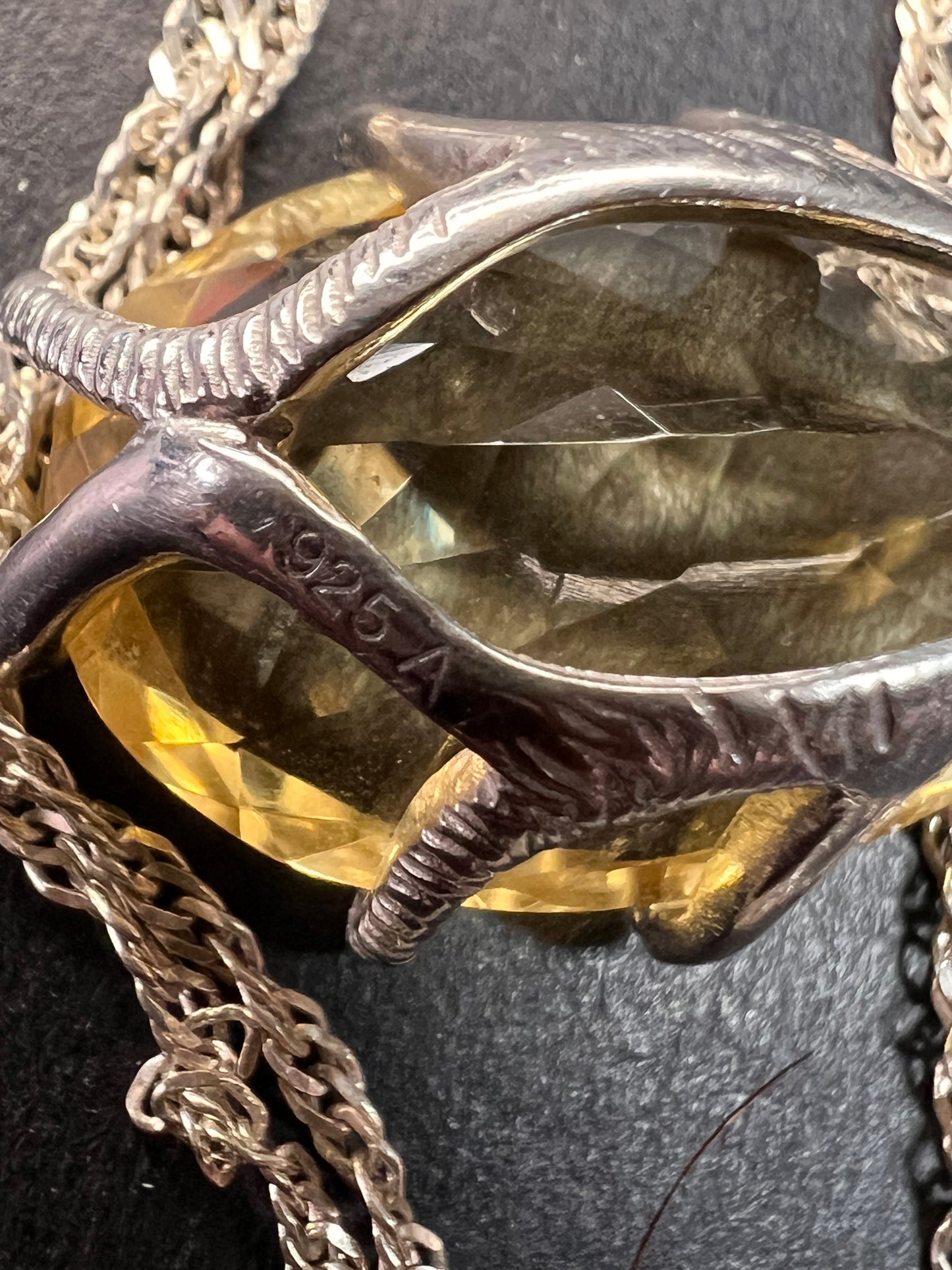 Pear cut citrine sterling silver pendant and chain