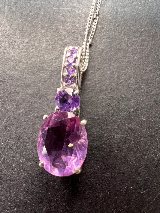 Purple fluorite multi stone sterling silver pendant with 20 inch chain