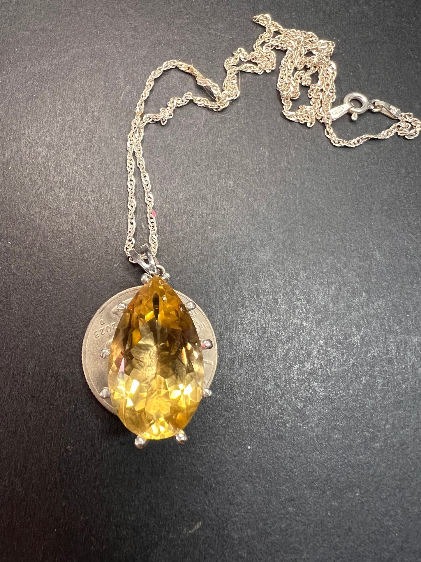 Pear cut citrine sterling silver pendant and chain