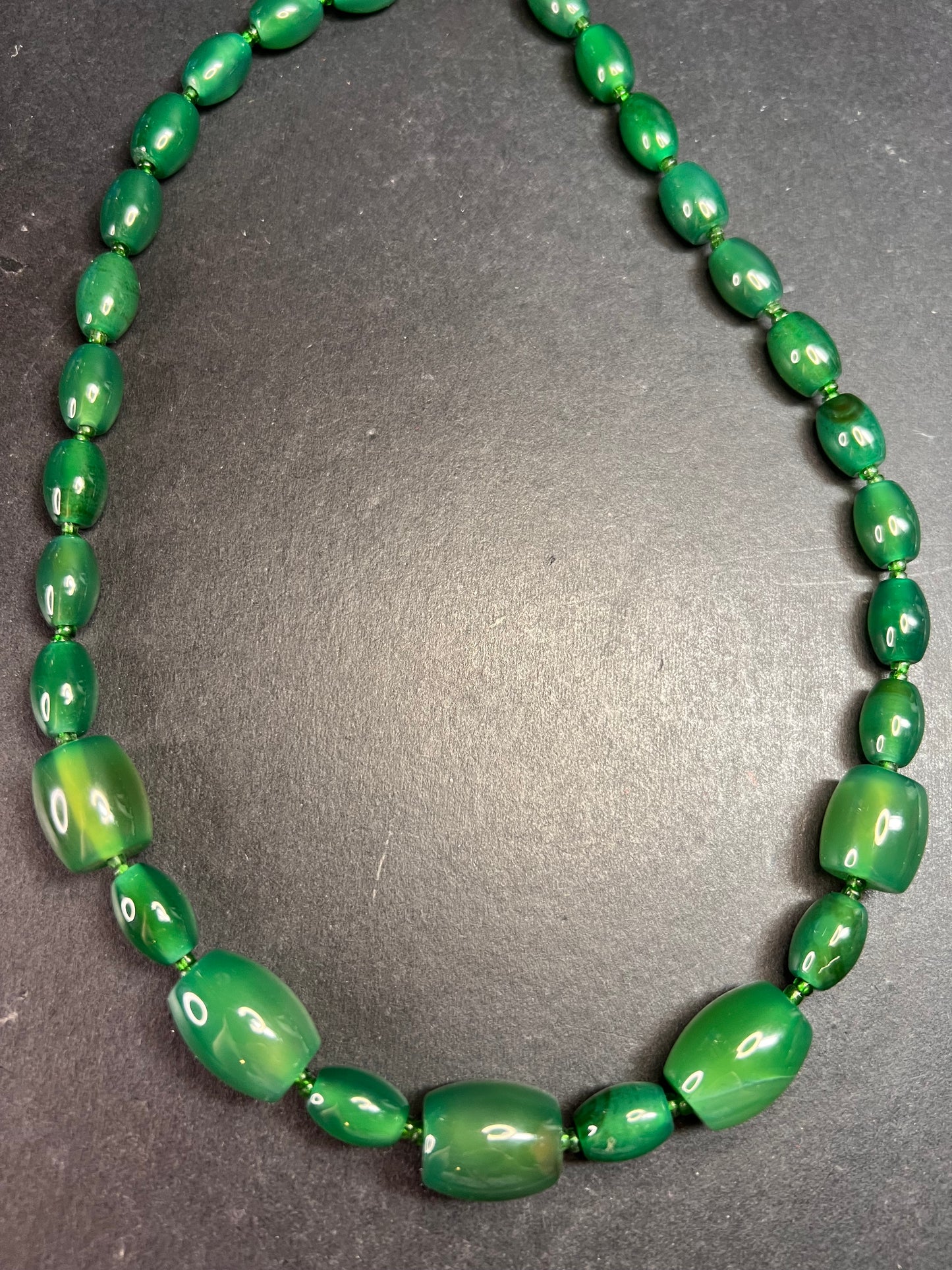 Green onyx beaded necklace with sterling silver toggle clasp
