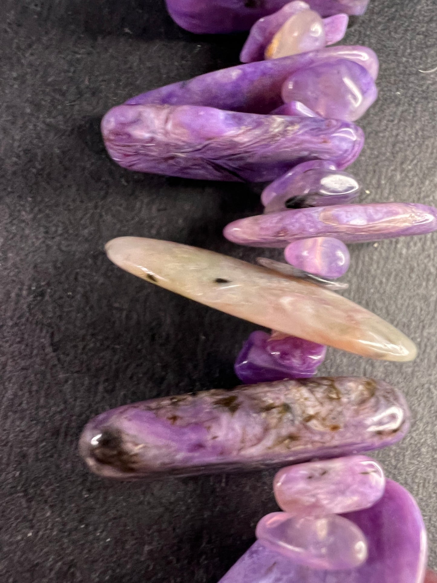 NEW charoite graduated chip beaded 20 inch necklace with stainless steel clasp