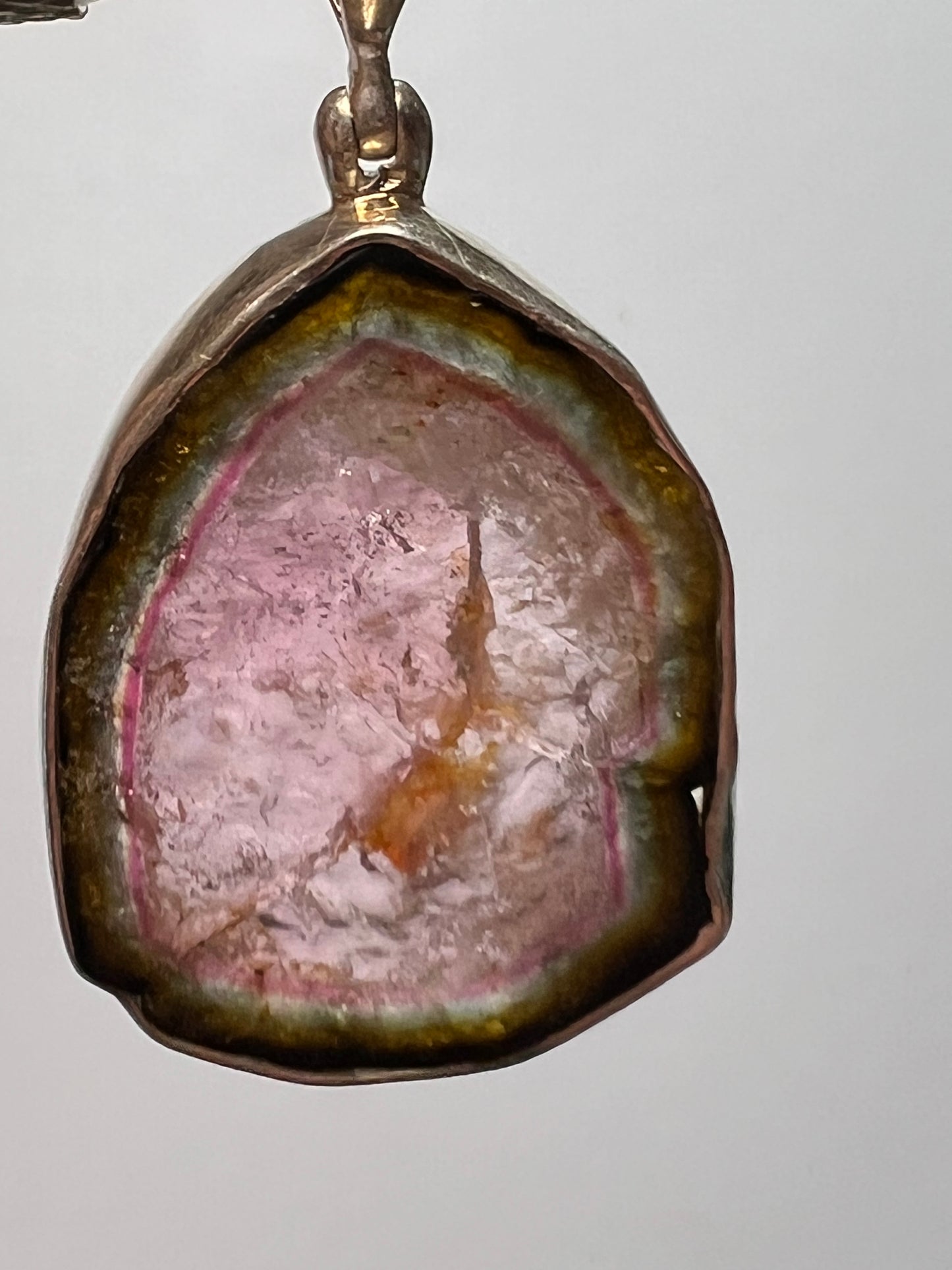 NEW Watermelon tourmaline sterling silver pendant 8.16 grams