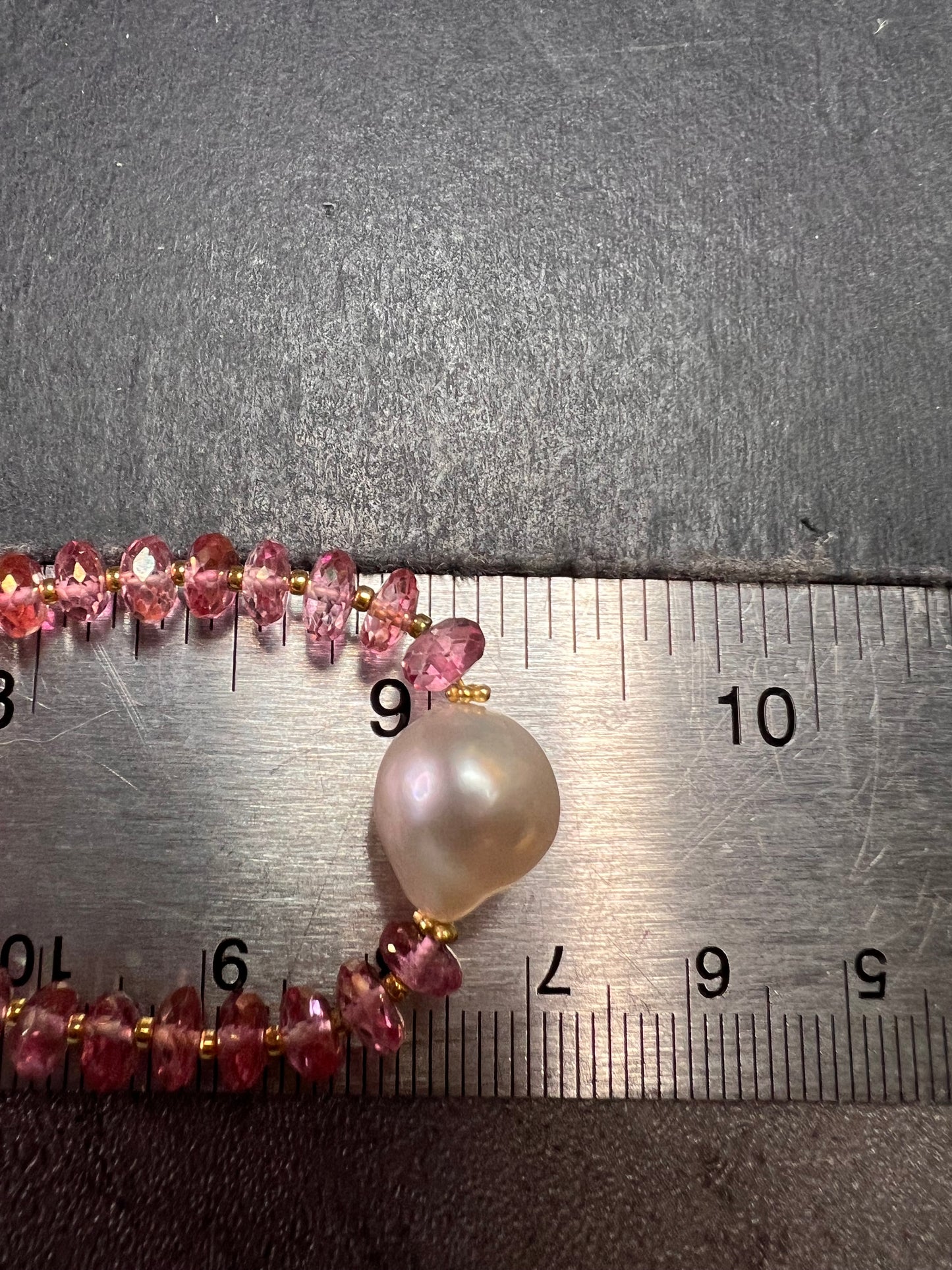 Gold Filled Necklace with Baroque Pearl and Pink Faceted Gemstone Beads