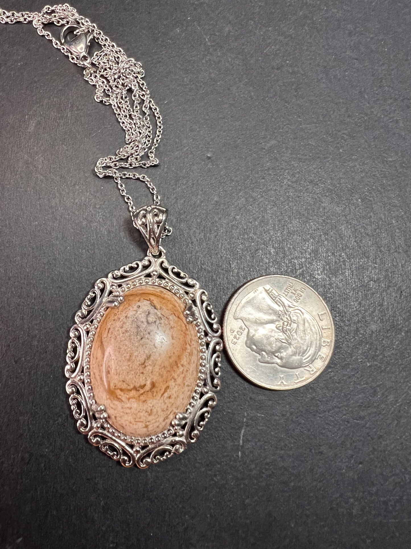 NEW picture jasper pendant in stainless steel with chain