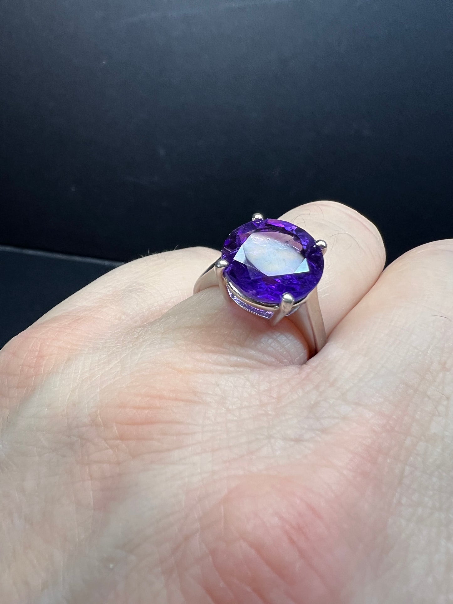 Vintage Samuel Aaron amethyst solitaire sterling silver ring size 7
