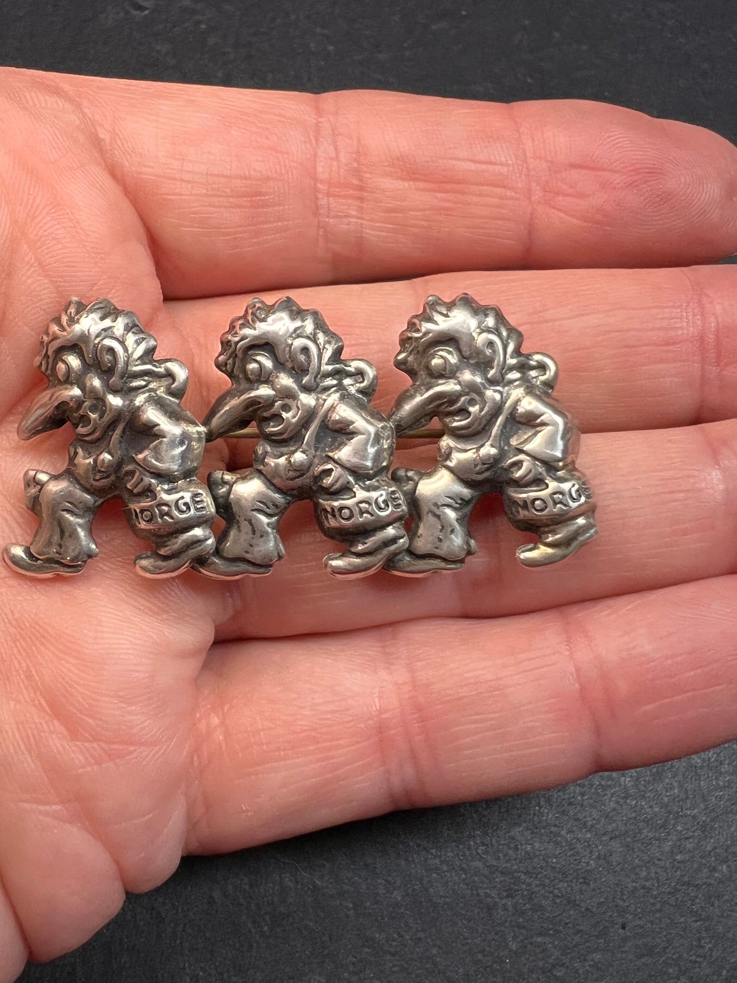 Rare vintage sterling silver Norwegian Norge troll brooch