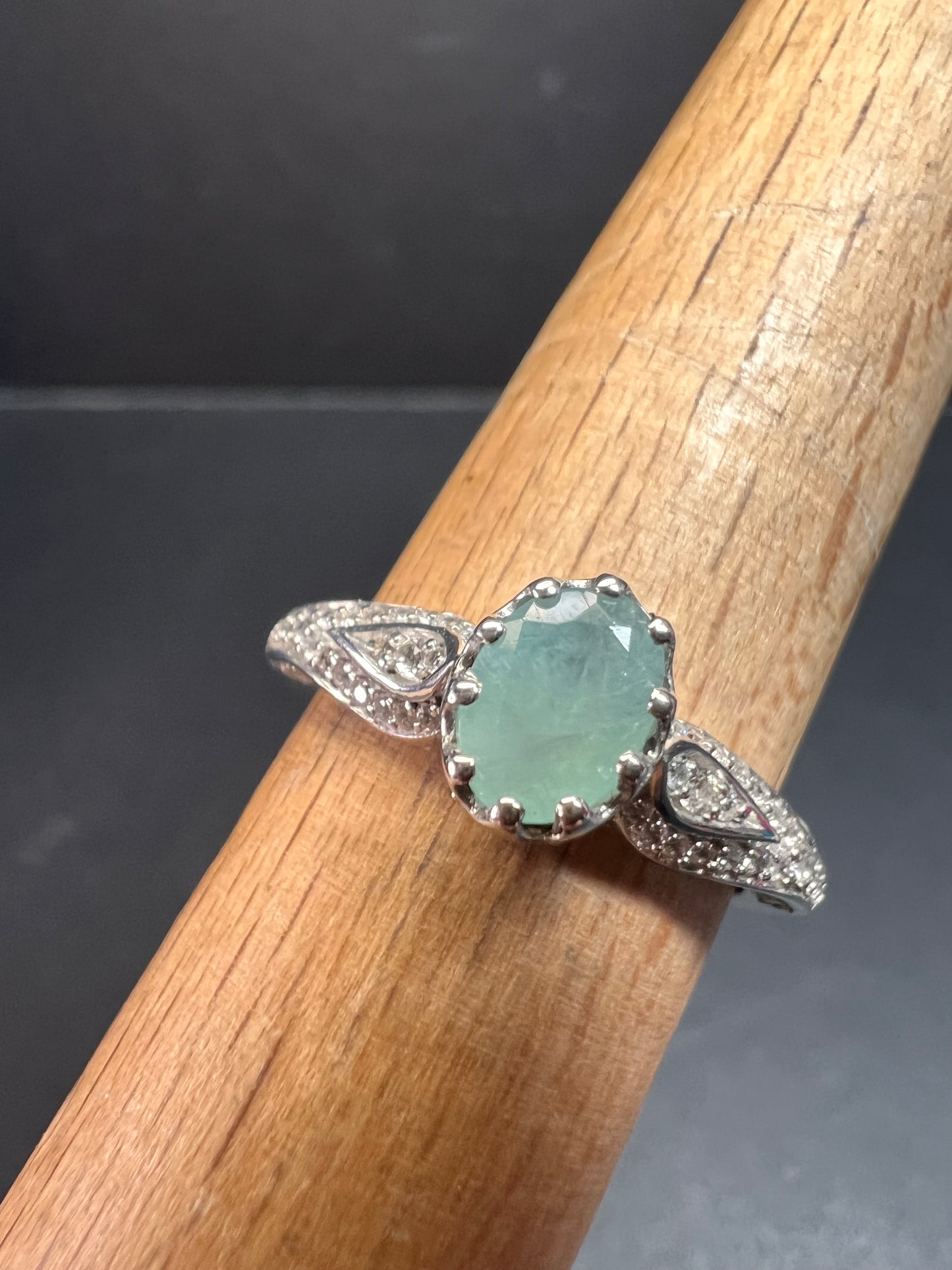 NEW grandidierite and zircon crown ring in rhodium over sterling silver size 8