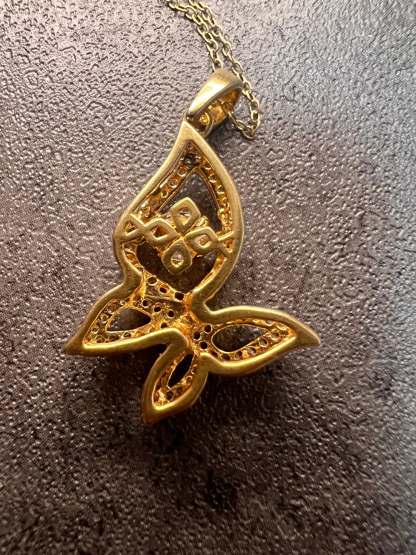 Butterfly CZ pendant in YG over sterling silver with 18 inch chain