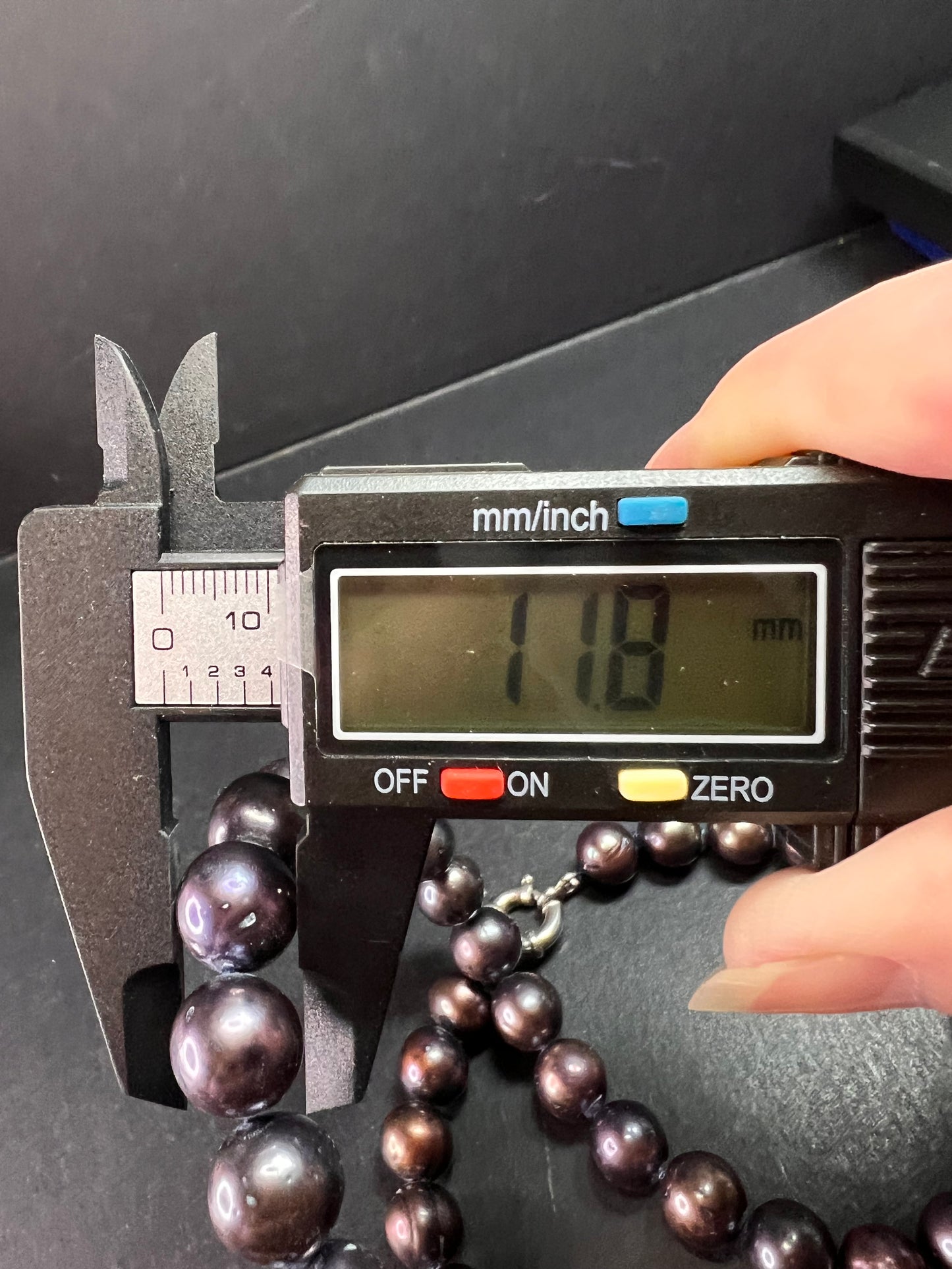 Estate Black Cultured Pearl Necklace 20 Inch 11.8mm 925 Sterling LUC Clasp