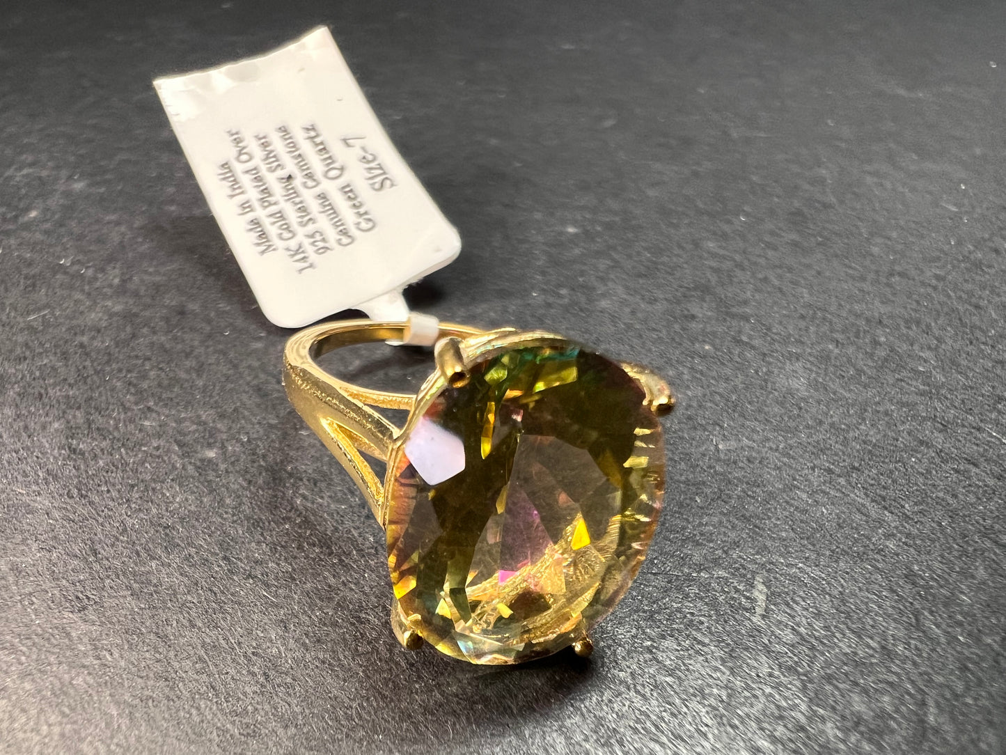 NEW Mystic Quartz ring in gold over sterling silver size 7