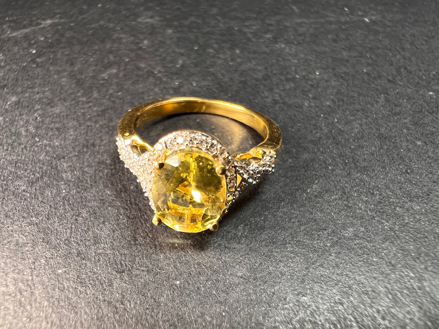 NEW yellow apatite and zircon halo ring in vermeil size 6