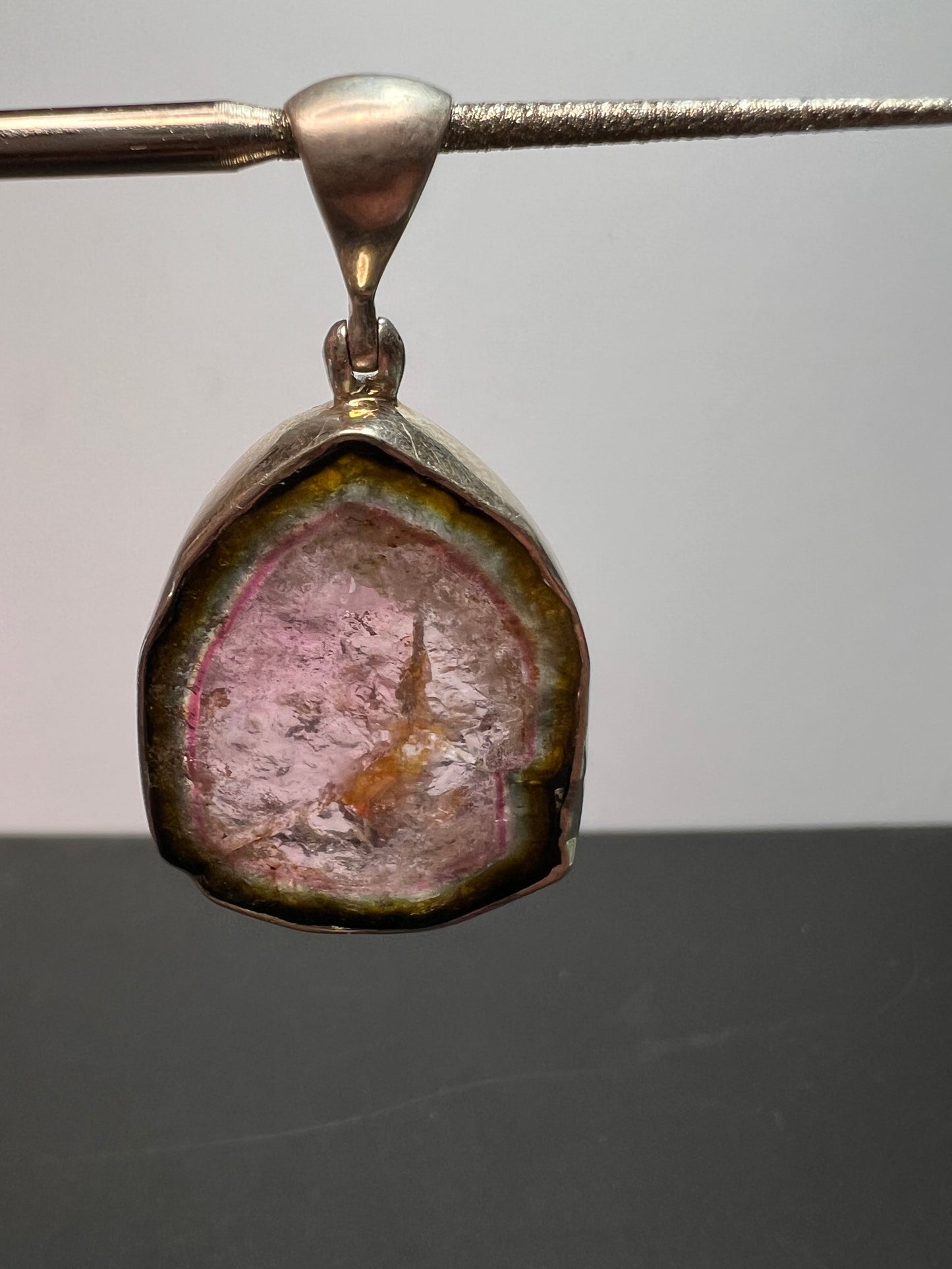 NEW Watermelon tourmaline sterling silver pendant 8.16 grams