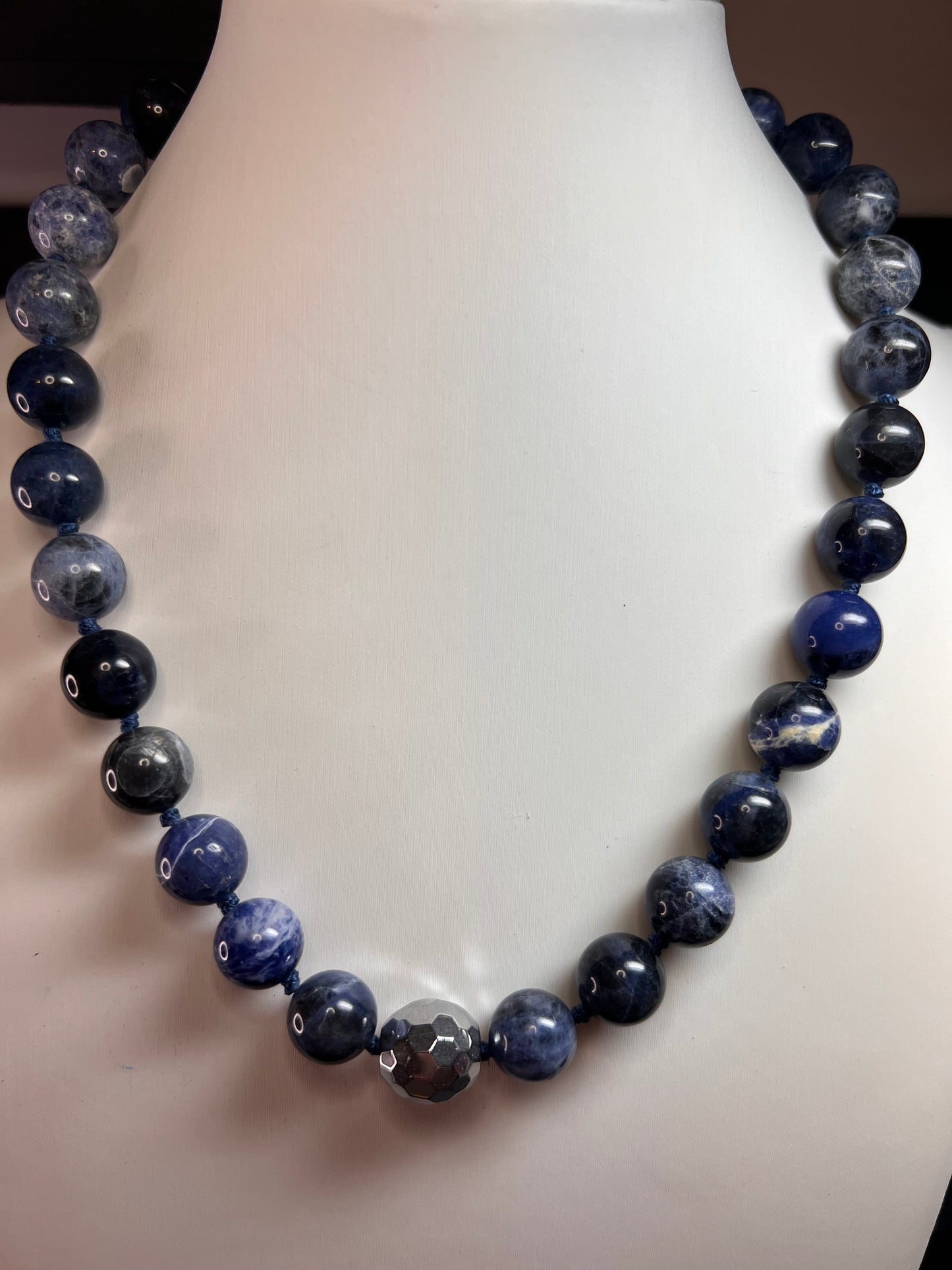 NEW sodalite and hematite necklace with sterling silver clasp