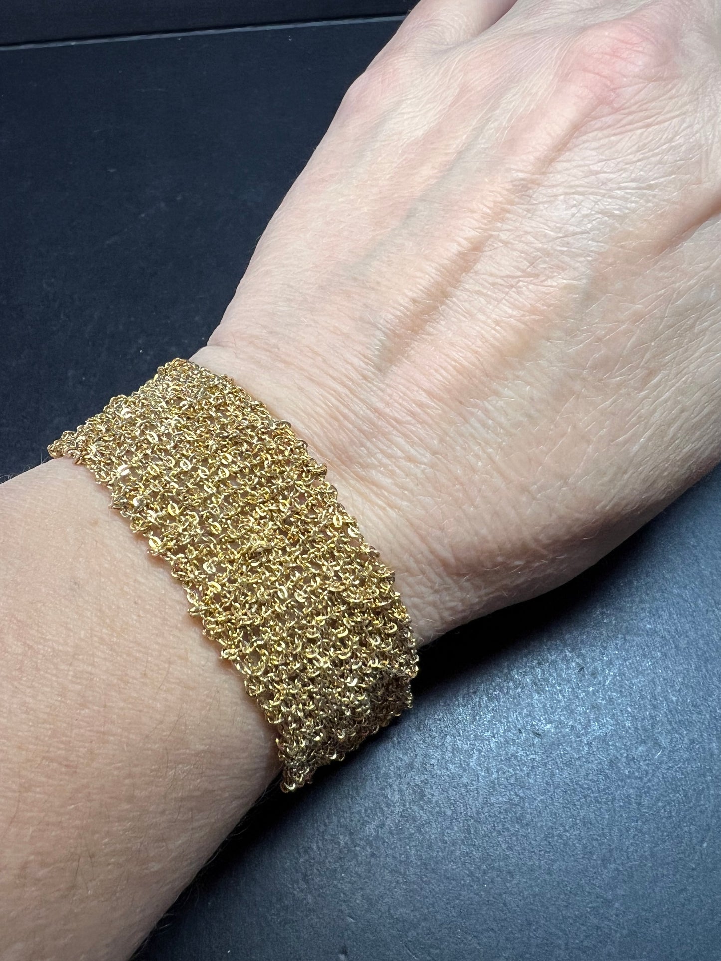 Gold plated over bronze mesh italian bracelet