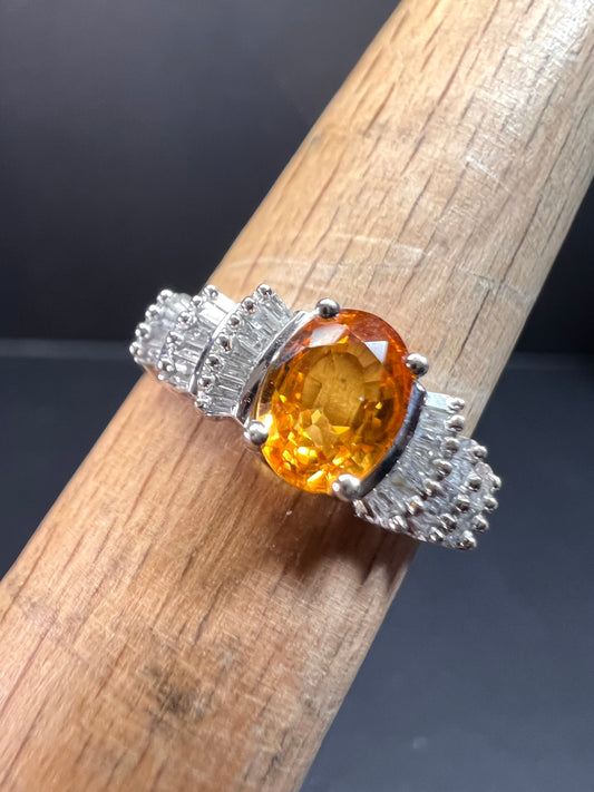 14k white gold yellow sapphire and diamond ring size 7