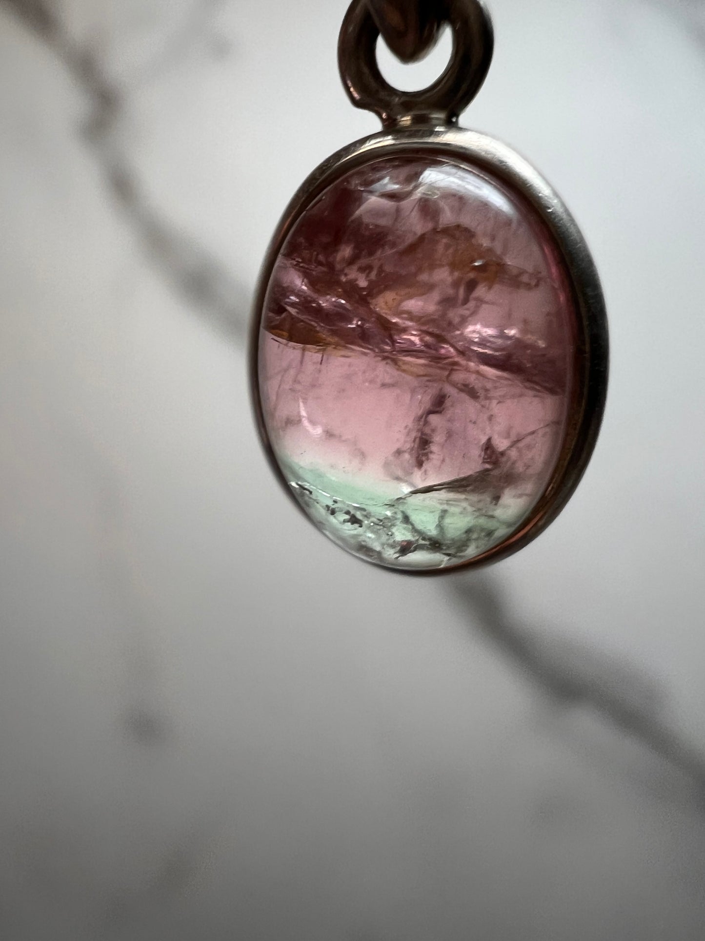 NEW Pink, lilac, blue tri tourmaline sterling silver pendant 1.79 grams