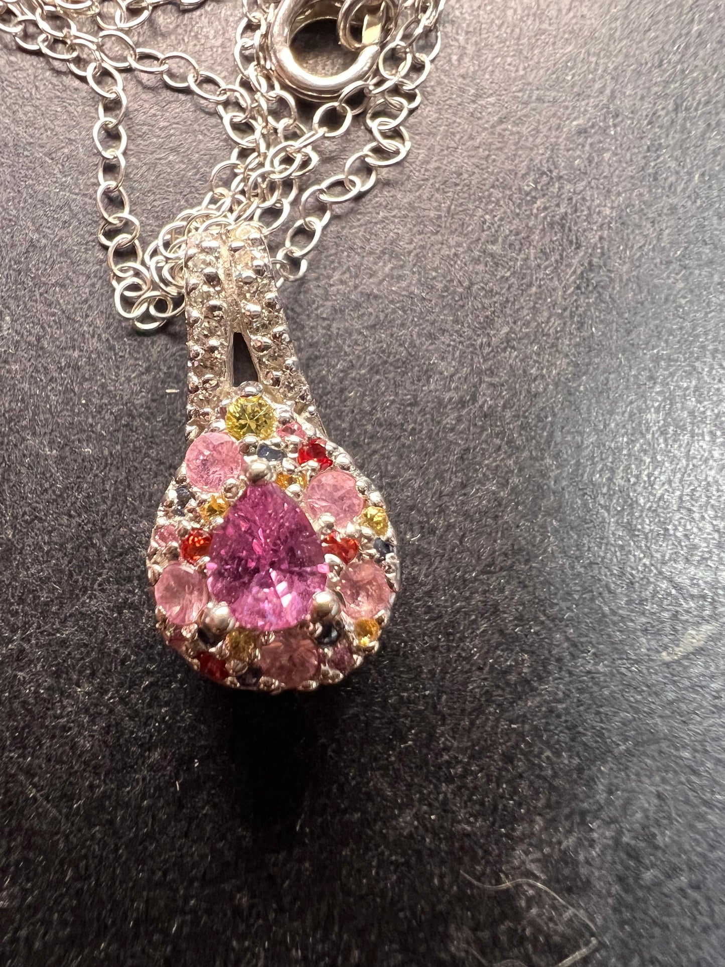 NEW purple multi sapphire sterling silver pendant and chain