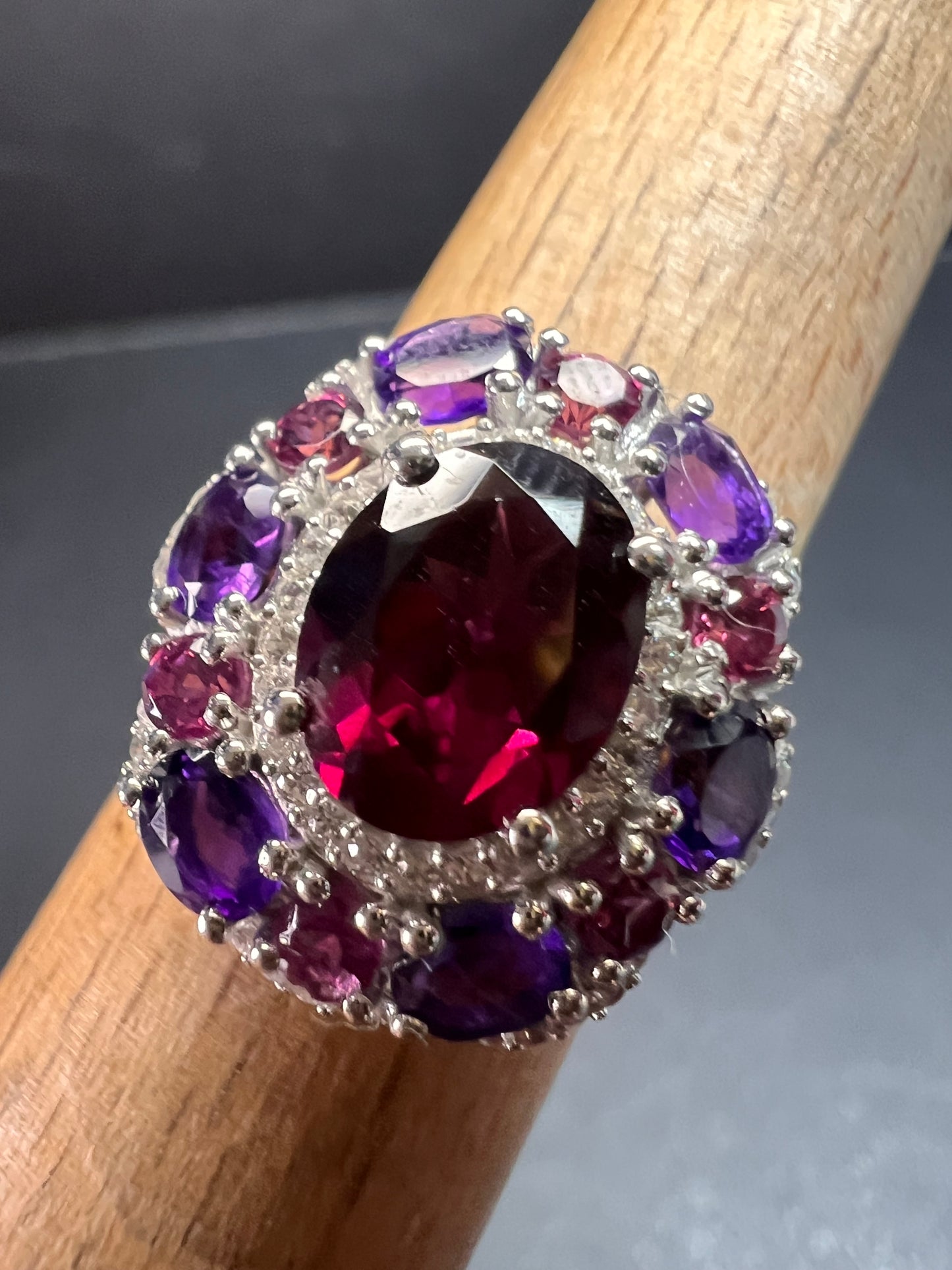 NEW rhodolite garnet and amethyst ring in sterling silver size 7