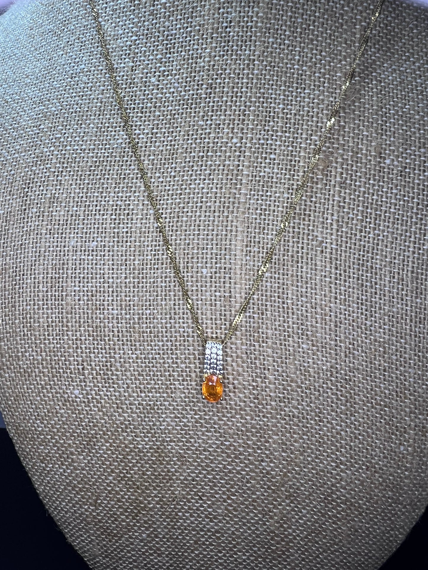 Orange Mandarin Garnet 18K Yellow Gold Over Silver Pendant With Chain 1.02ctw *NEW*