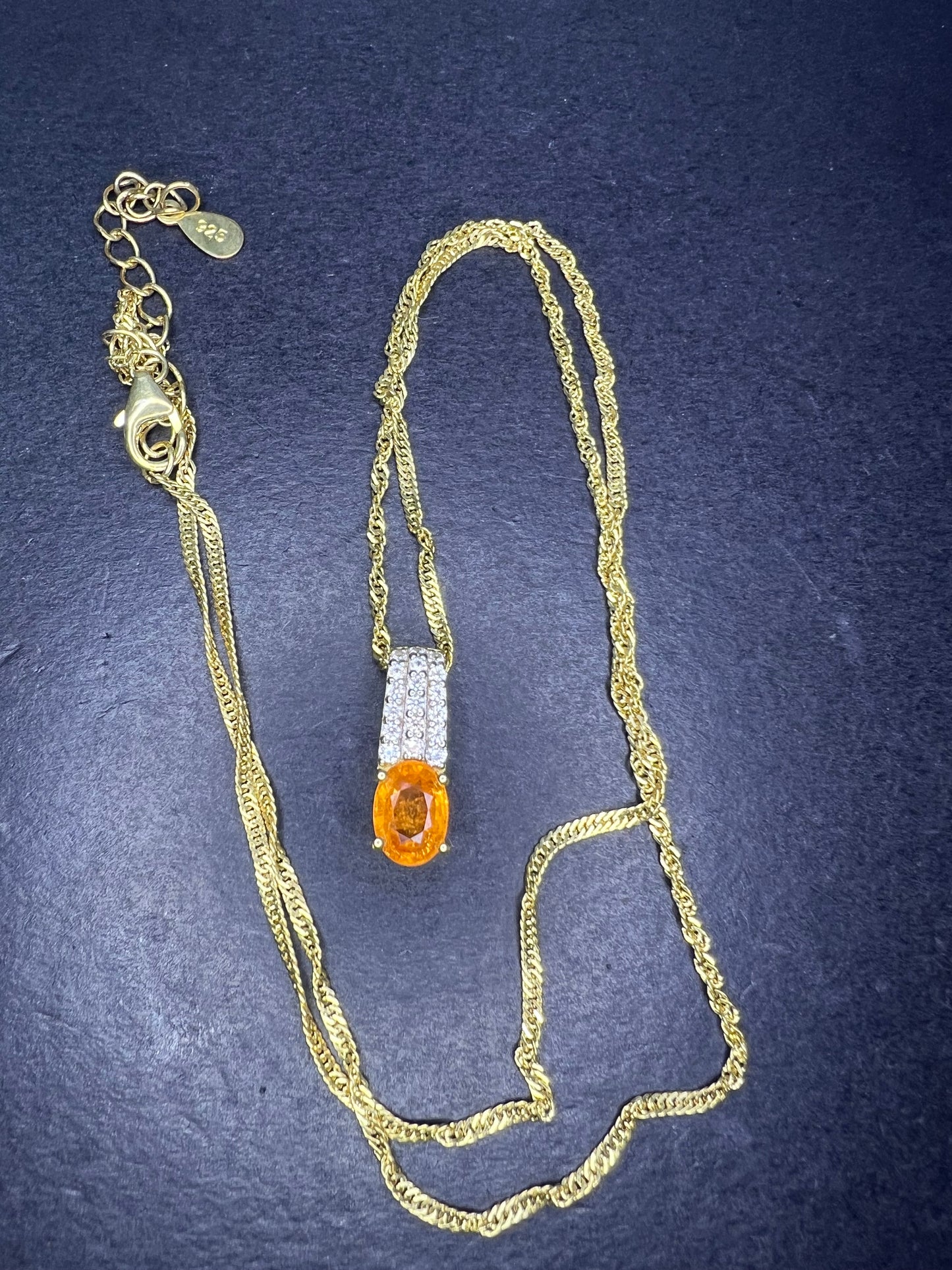 *NEW* Orange Mandarin Garnet 18K Yellow Gold Over Silver Pendant With Chain 1.02ctw
