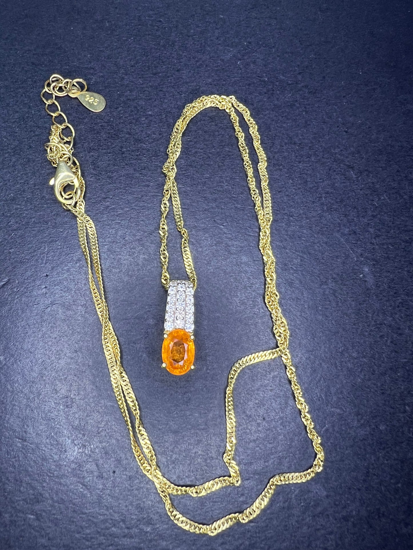 Orange Mandarin Garnet 18K Yellow Gold Over Silver Pendant With Chain 1.02ctw *NEW*