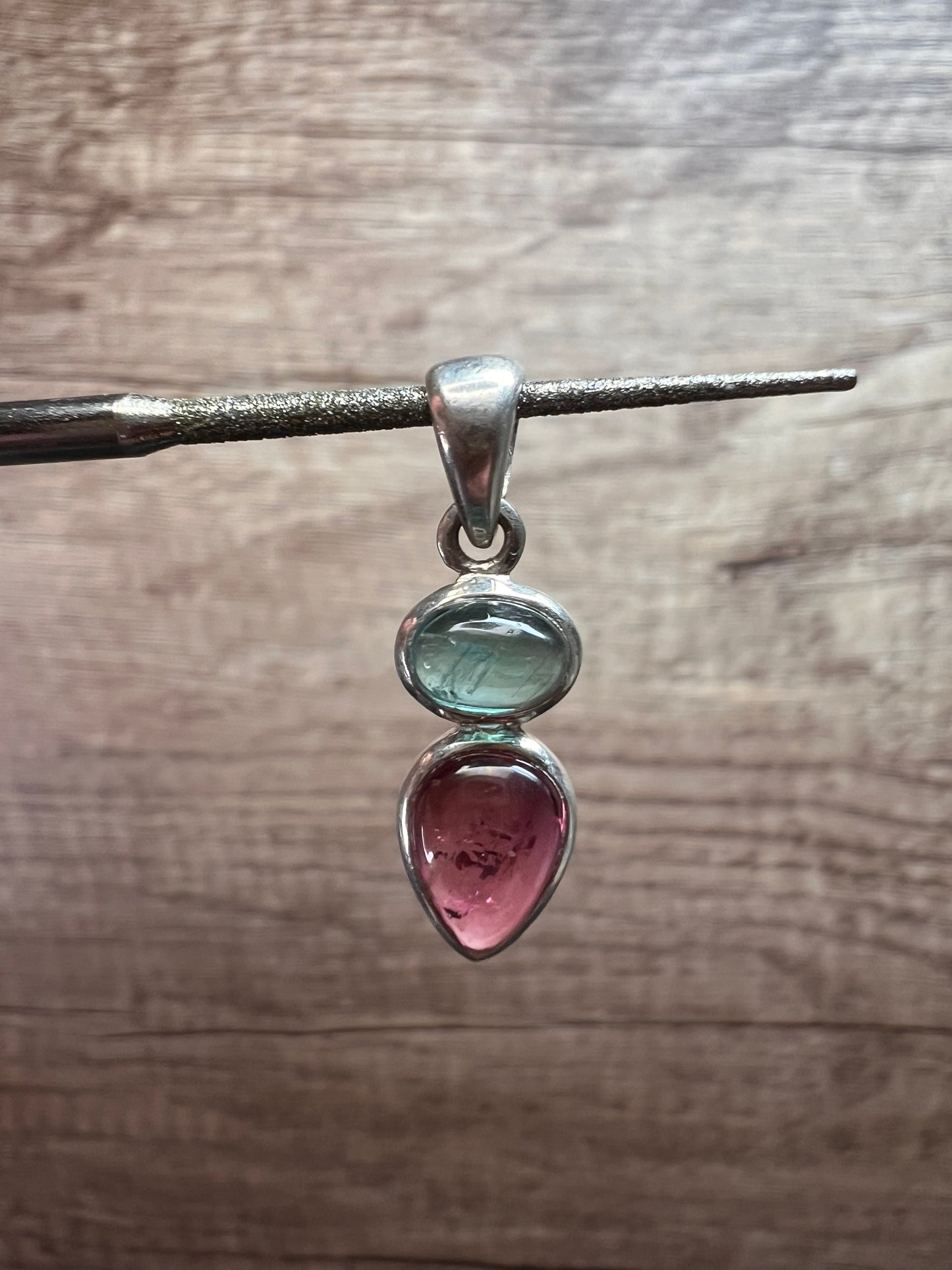 NEW indicolite and rubellite tourmaline sterling silver pendant 2.08 grams