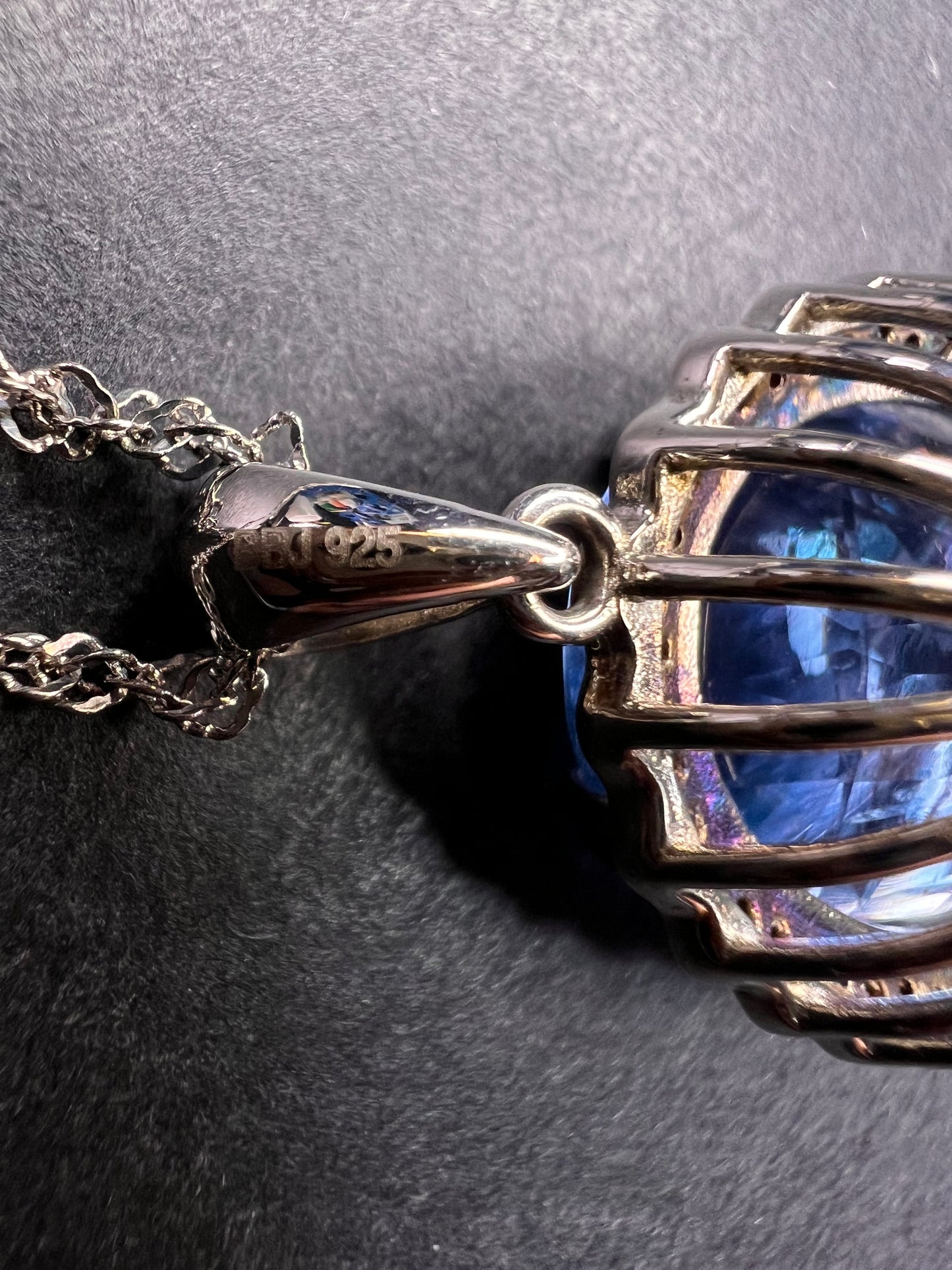 Blue Color-Change Fluorite Pendant in Rhodium Over Sterling Silver with Chain