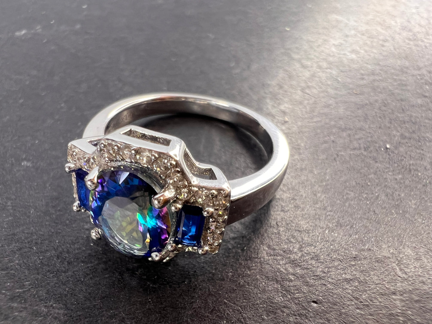 Blue Petalite Rhodium Over Sterling Silver Ring