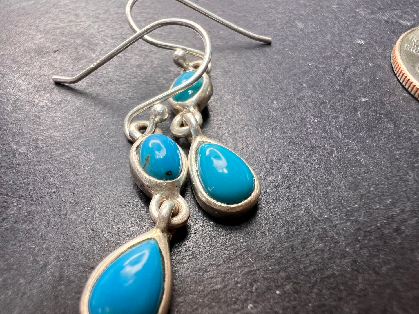 NEW Sleeping Beauty sterling silver turquoise dangle earrings 2.93 grams