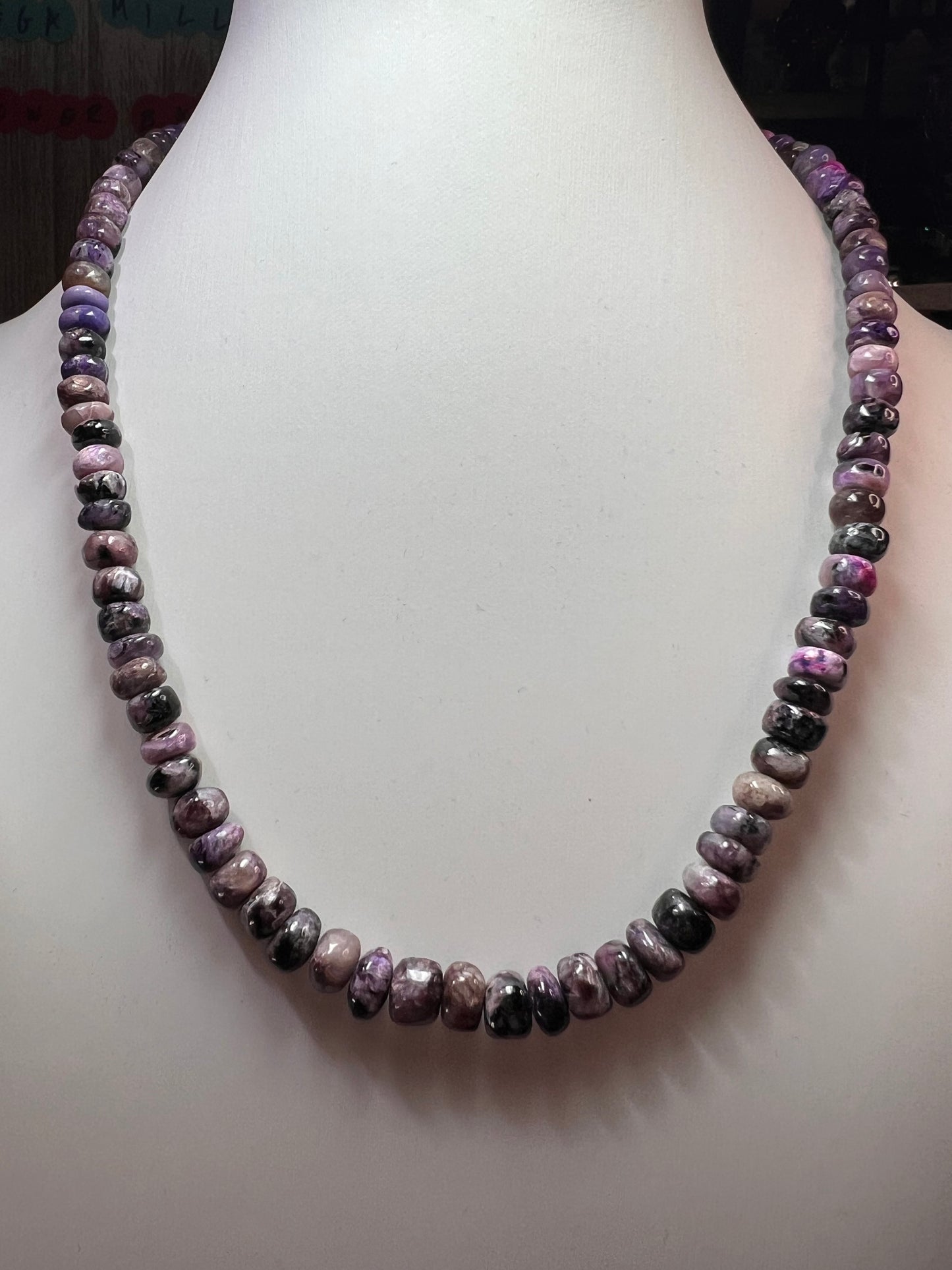 NEW Charoite rondelle beaded 18 inch necklace with 925 clasp