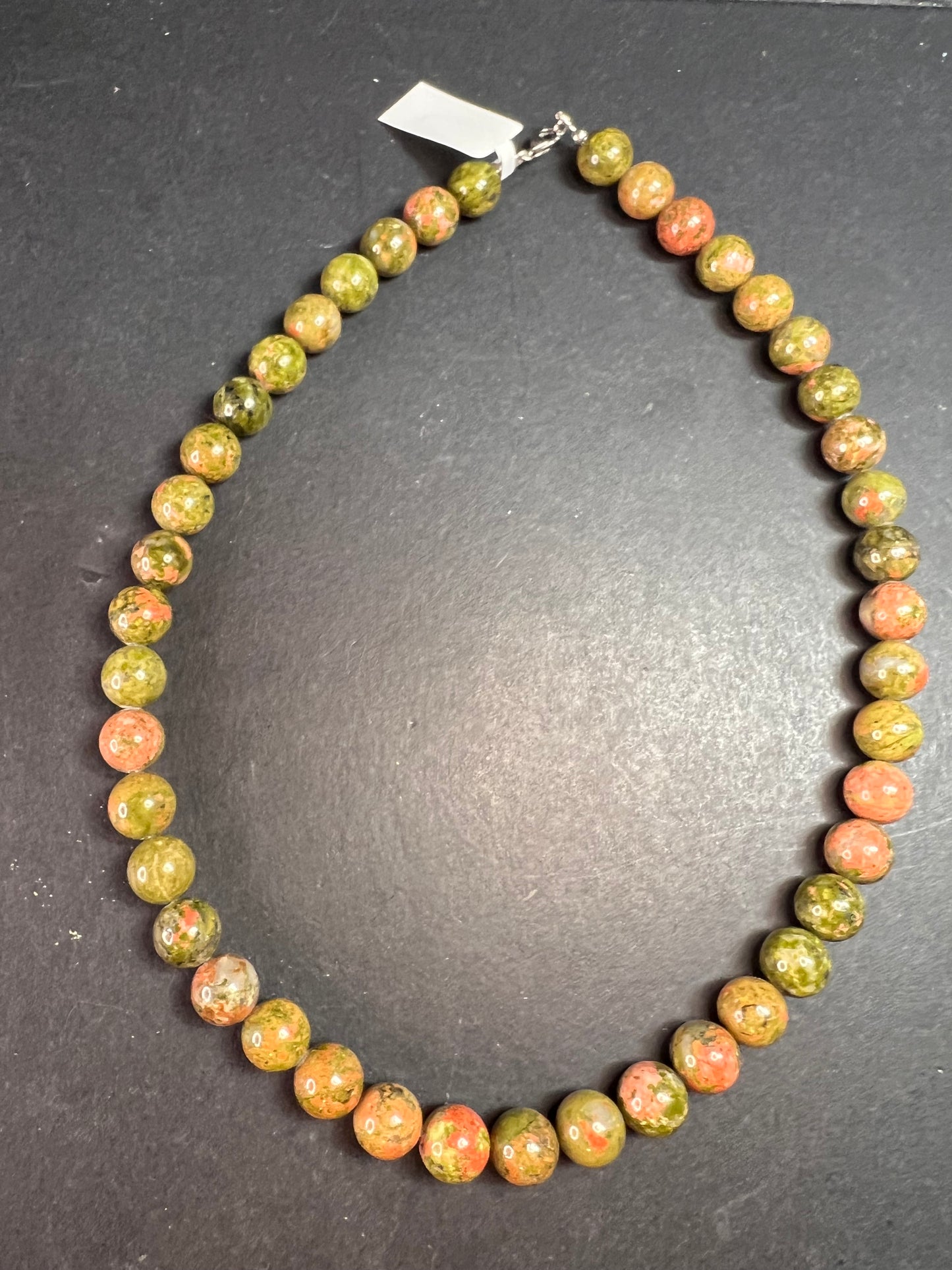 NEW unakite beaded necklace with sterling silver clasp