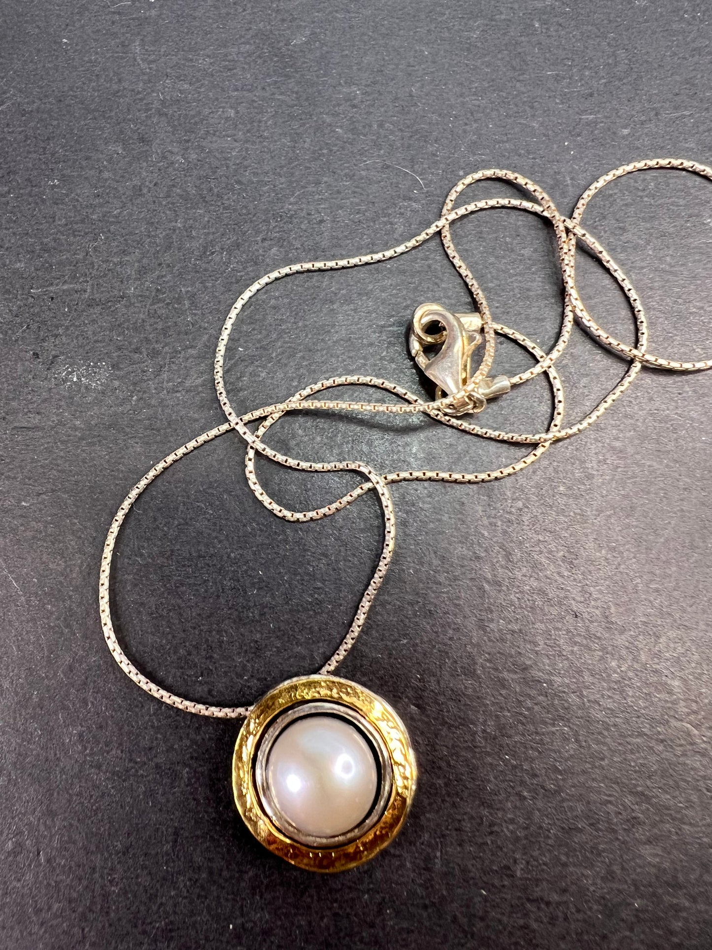 Silver Cultured Freshwater Pearl Sterling Silver With 14k Yellow Gold Over Accent Necklace