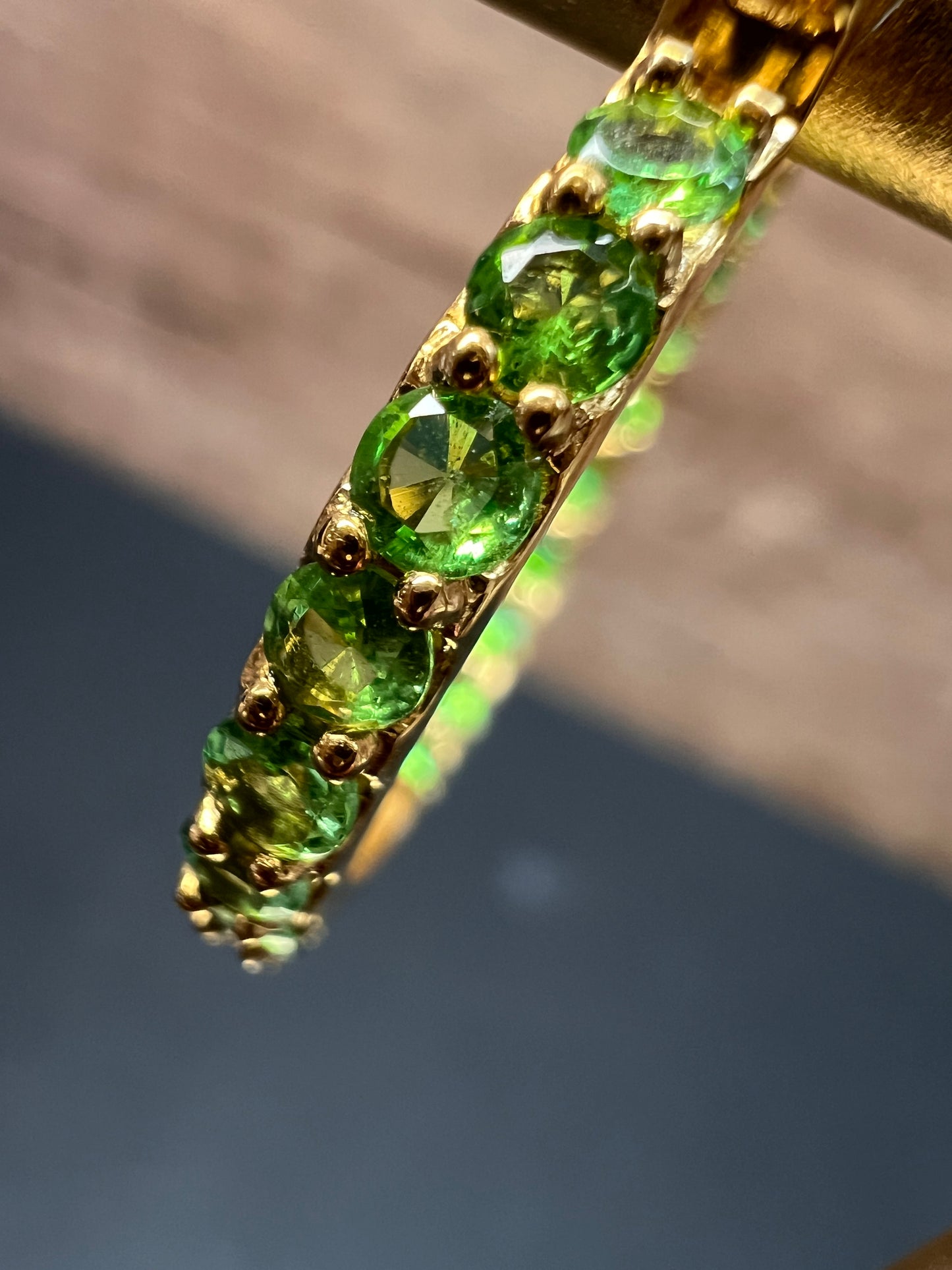 Tsavorite garnet j hoop inside out earrings in yellow gold vermeil over sterling silver