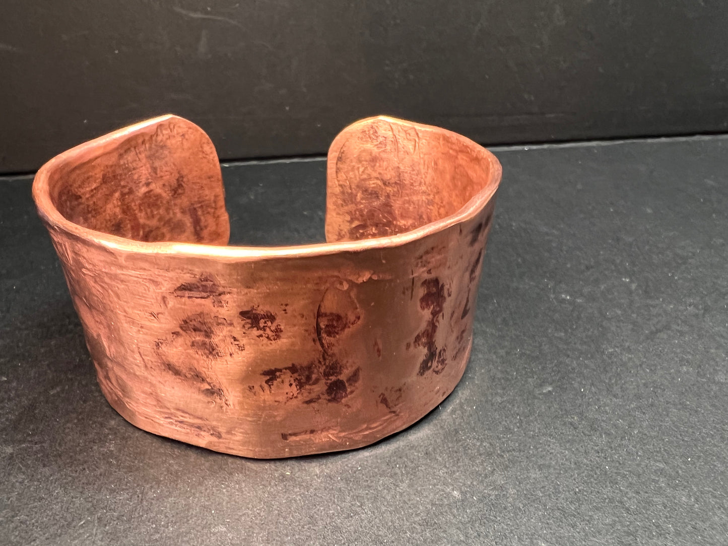 Vintage hammered copper extra wide cuff adjustable bracelet