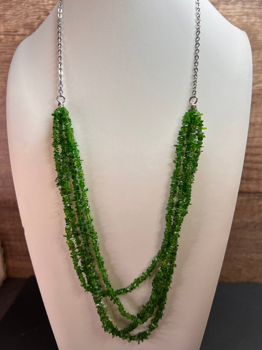 Chrome diopside 4 strand necklace with stainless steel chain