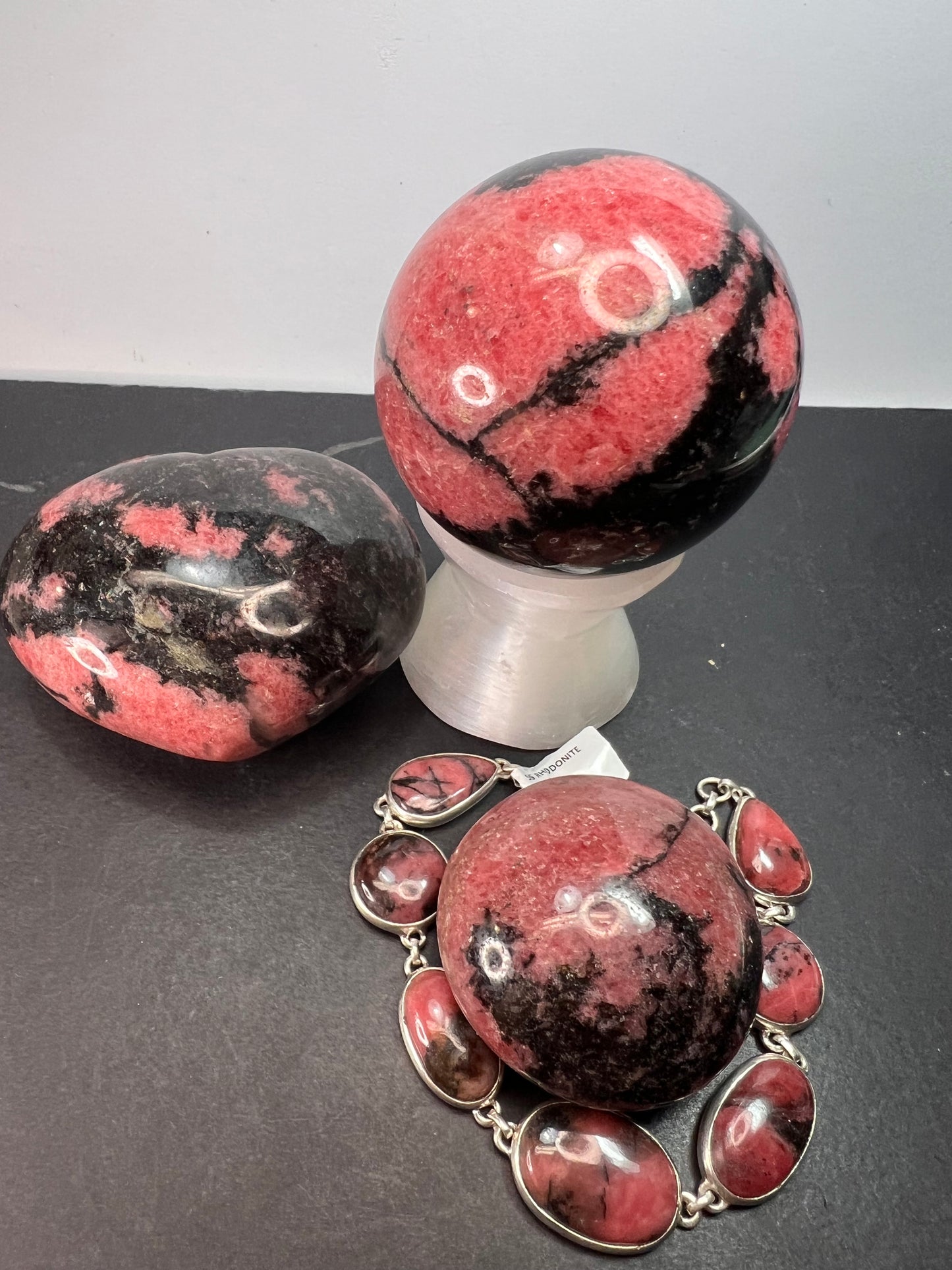 New Rhodonite free form sterling silver link bracelet 8-8.5 inch